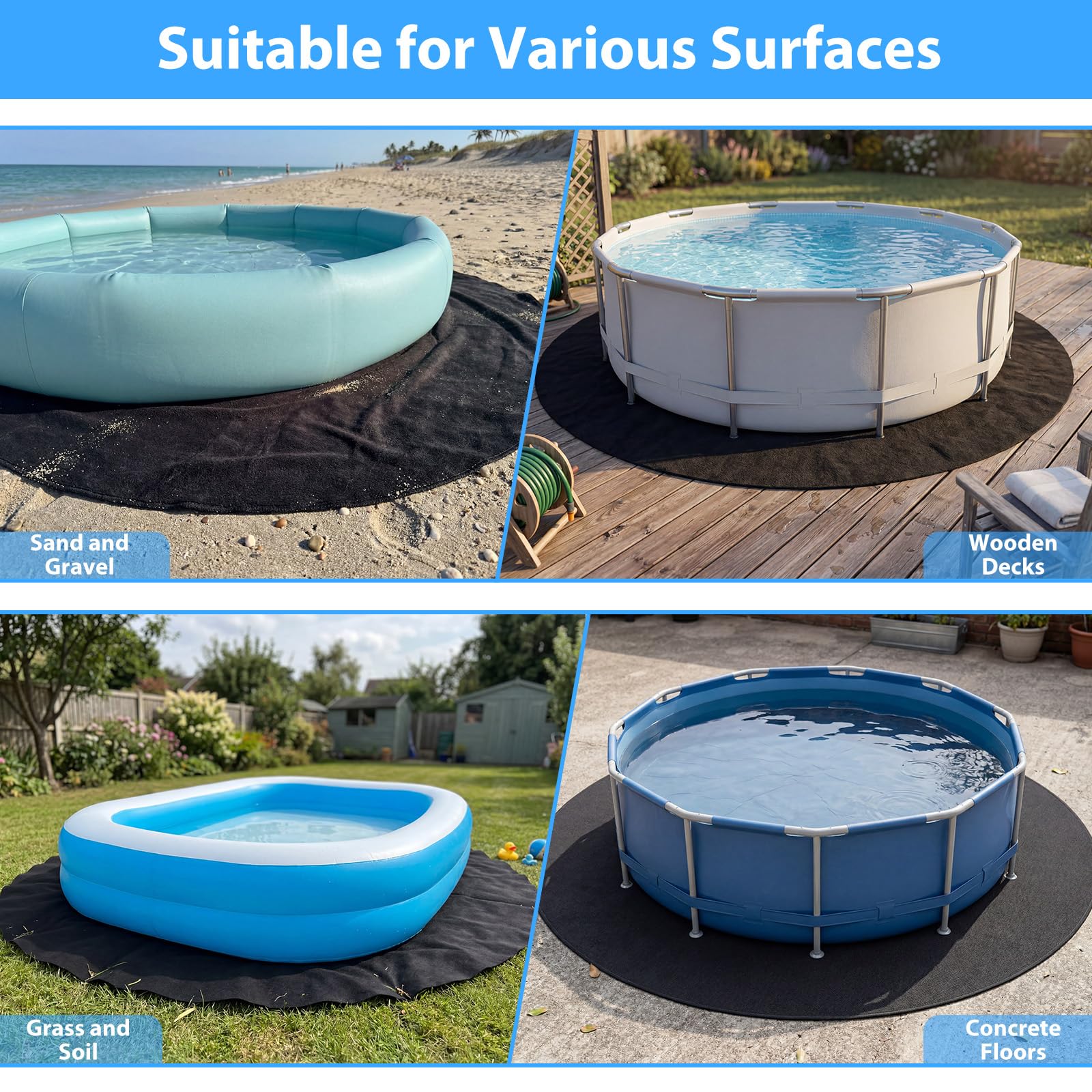 Pool Unterlage Outdoor, Poolunterlage Rund 366, Bodenplane für Pools, Poolmatten Schutzboden, Faltbarer Bodenschutzmatte Pool,Schwimmbecken Unterlage,Zuschneidbar für Schwimmbä Aufblasbarer