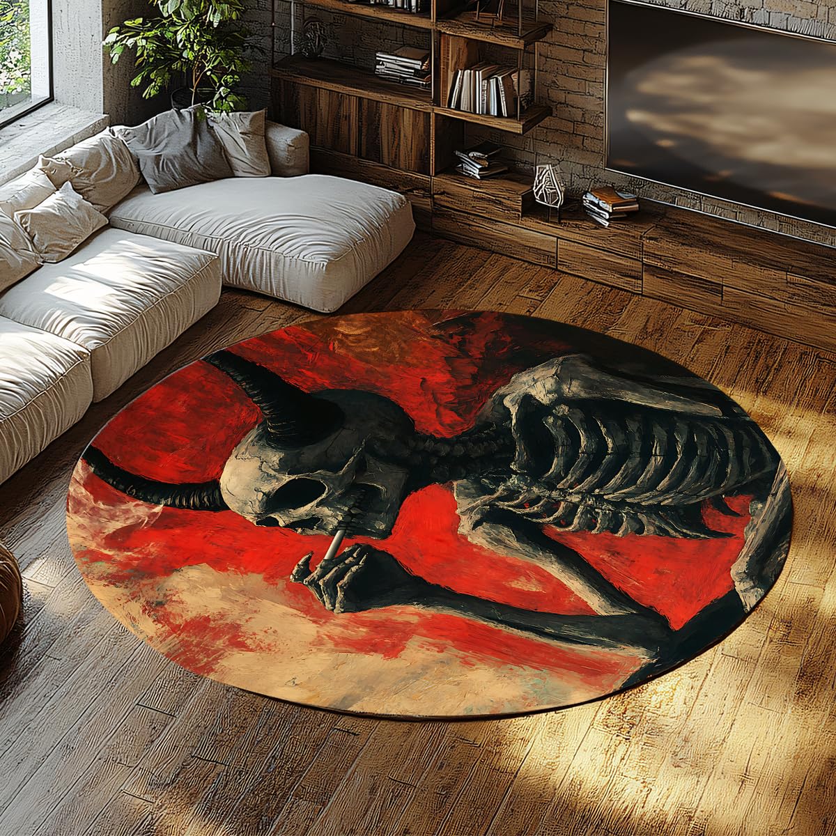 Okrągły dywan 120 cm Halloween szkielet wewnątrz koła dywaniki