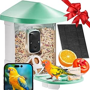 VEVOR Smart Bird Feeder with Camera, 2K HD AI Identify 10,000+ Bird Species, Solar-Powered Bird Watching Camera with Auto Capture & Instant Notify, Wireless Outdoor Ideal Gift for Bird Lovers (Green) asin的图片