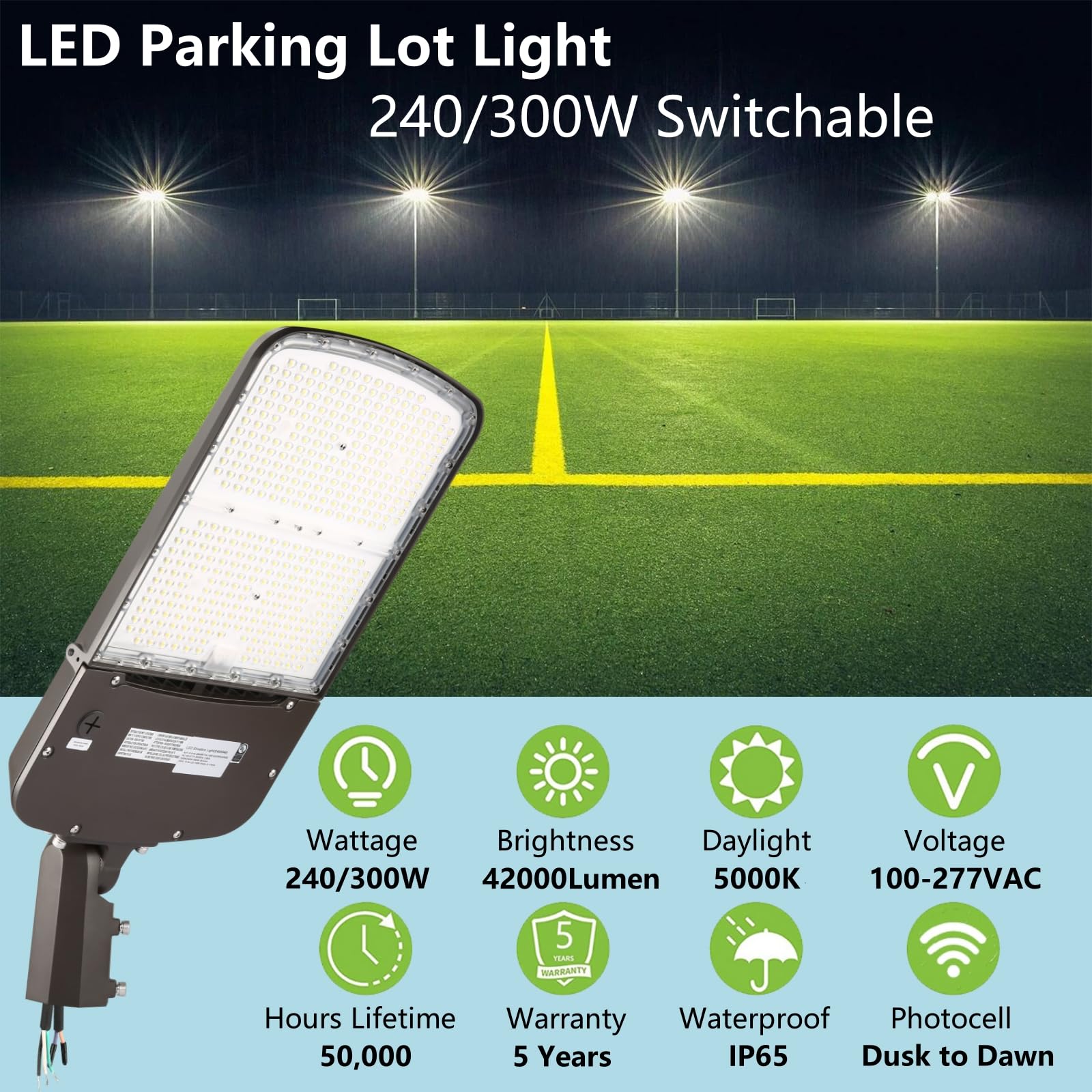 300W Outdoor LED Parking Lot Light with Slip Fitter Mount, 0-10V Dimmable, 5000K, 45000LM [1000W HPS/HID Equiv] UL/DLC Dusk to Dawn Photocell Sensor LED Commercial LED Flood Light