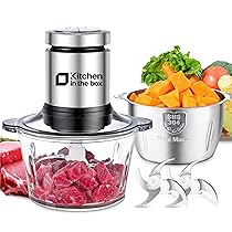 Kitchen in the box Tritatutto 2L con 2 Ciotole,Frullatore con 2 Set di 4 Lame in Acciaio inox,Tritatutto Elettrico a 2 Velocità per Verdure,Carne,Frutta Secca,400W