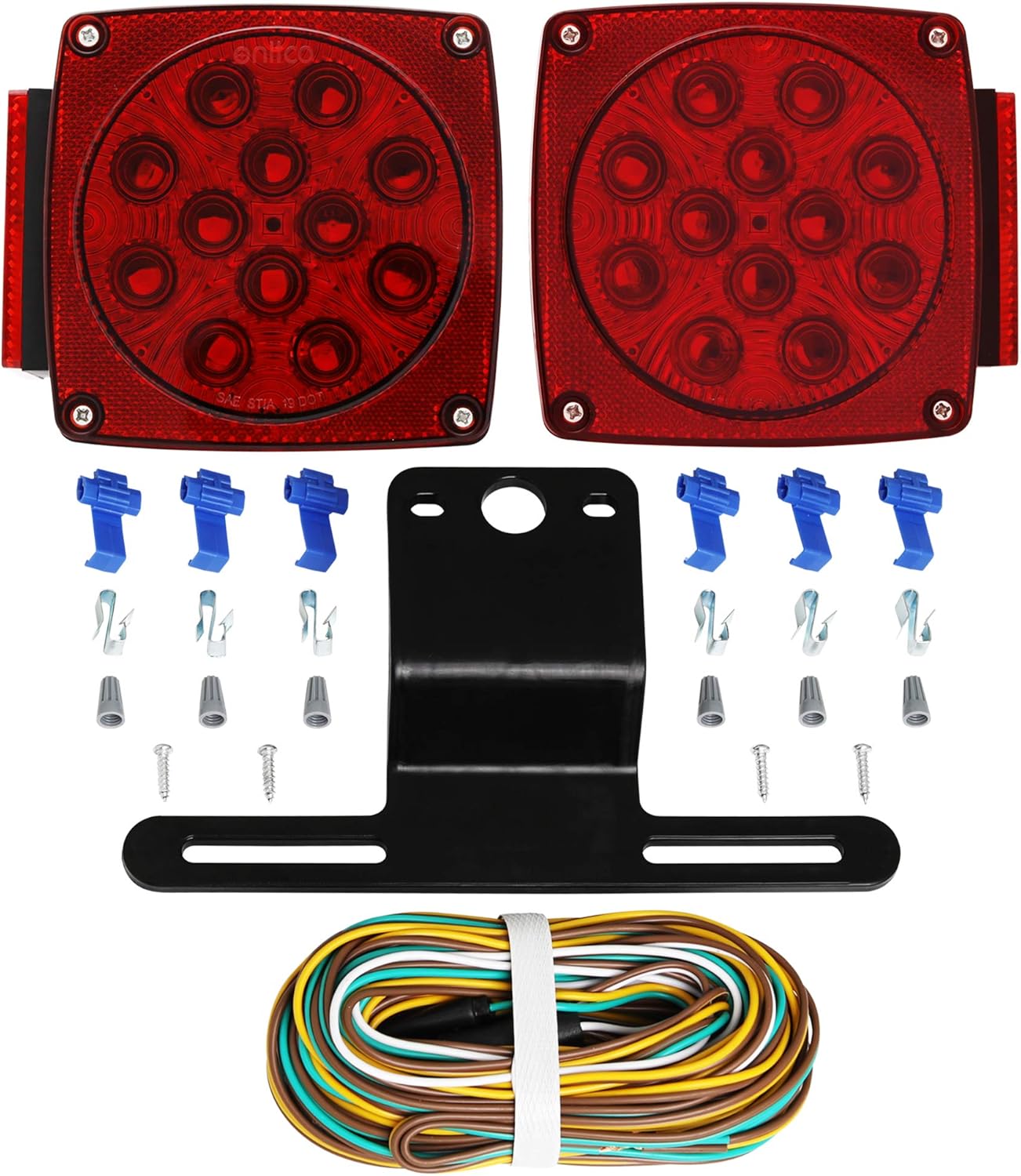 ONLTCO 12V Red Led Square Submersible Trailer Lights, Turn Signal License Brake Tail Light Kit for Under 80 Inch Boat Camper RV Trailers Shorelander Marine, IP68 Waterproof, DOT : Automotive