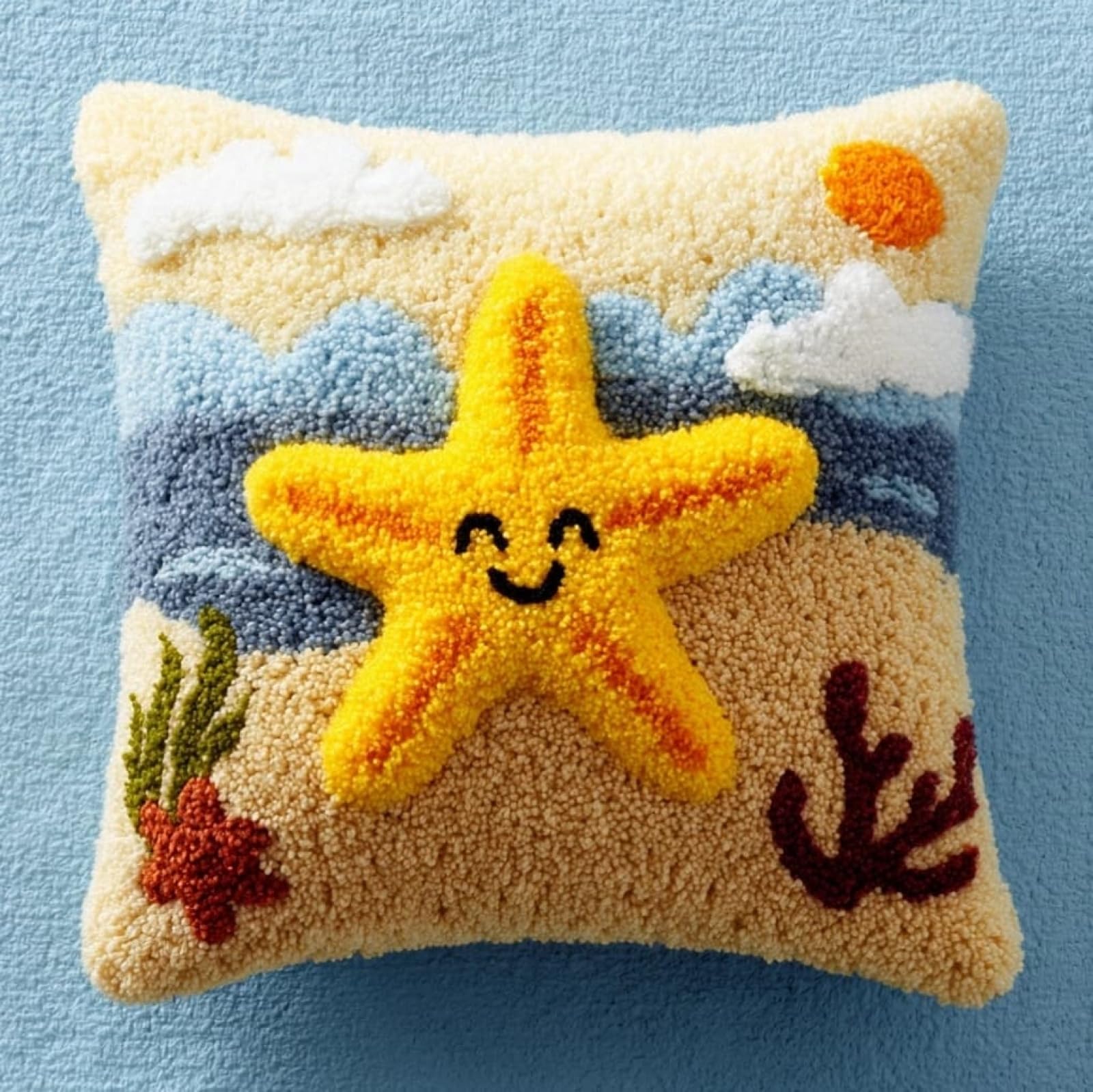 Wallustrioaw Cartoon Starfish Latch Hook Cushion Kit 43X43cm,