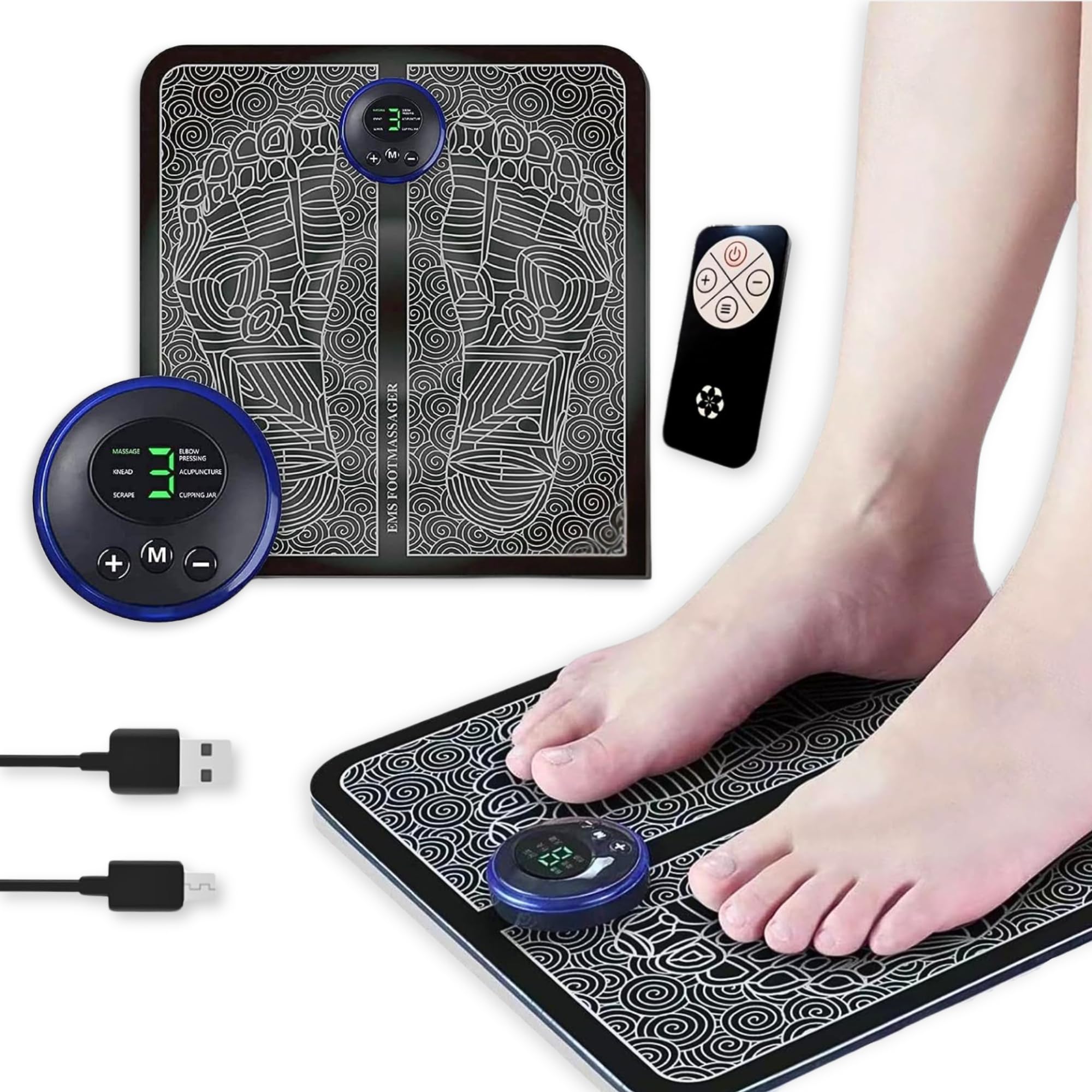 DAVANSU® SÚPER Masajeador Eléctrico Para Pies,Masajeador de Pies EMS, Masaje Pies para Alivio del Dolor Muscular, 8 Modos y 19 Niveles de Intensidad,Carga USB,Libera la Tension,Mejora la Circulación