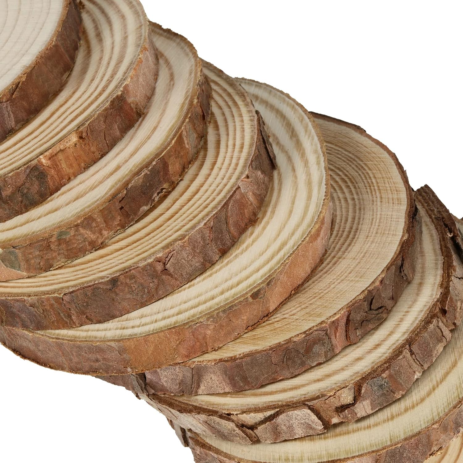 SINJEUN 80 PCS 3.5-4 Inch Wood Slices, Natural Wood Circle Slices with Bark, Unfinished Wood Discs for DIY Crafts, Christmas Ornaments, Wedding Decorations