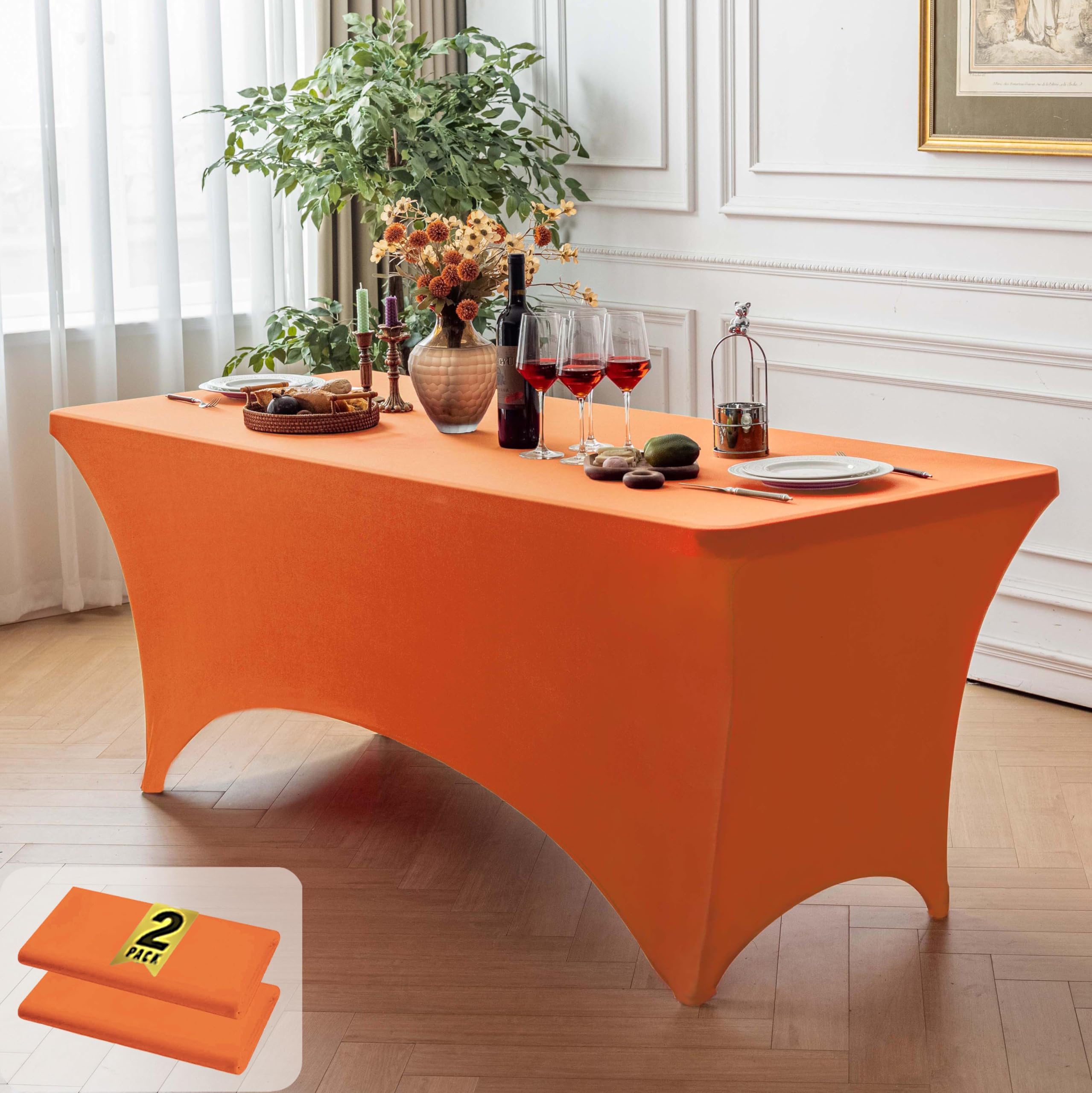 FOLINS&amp;HOME 2 Pack Orange 4ft Fitted Spandex Water Resistant Tablecloth