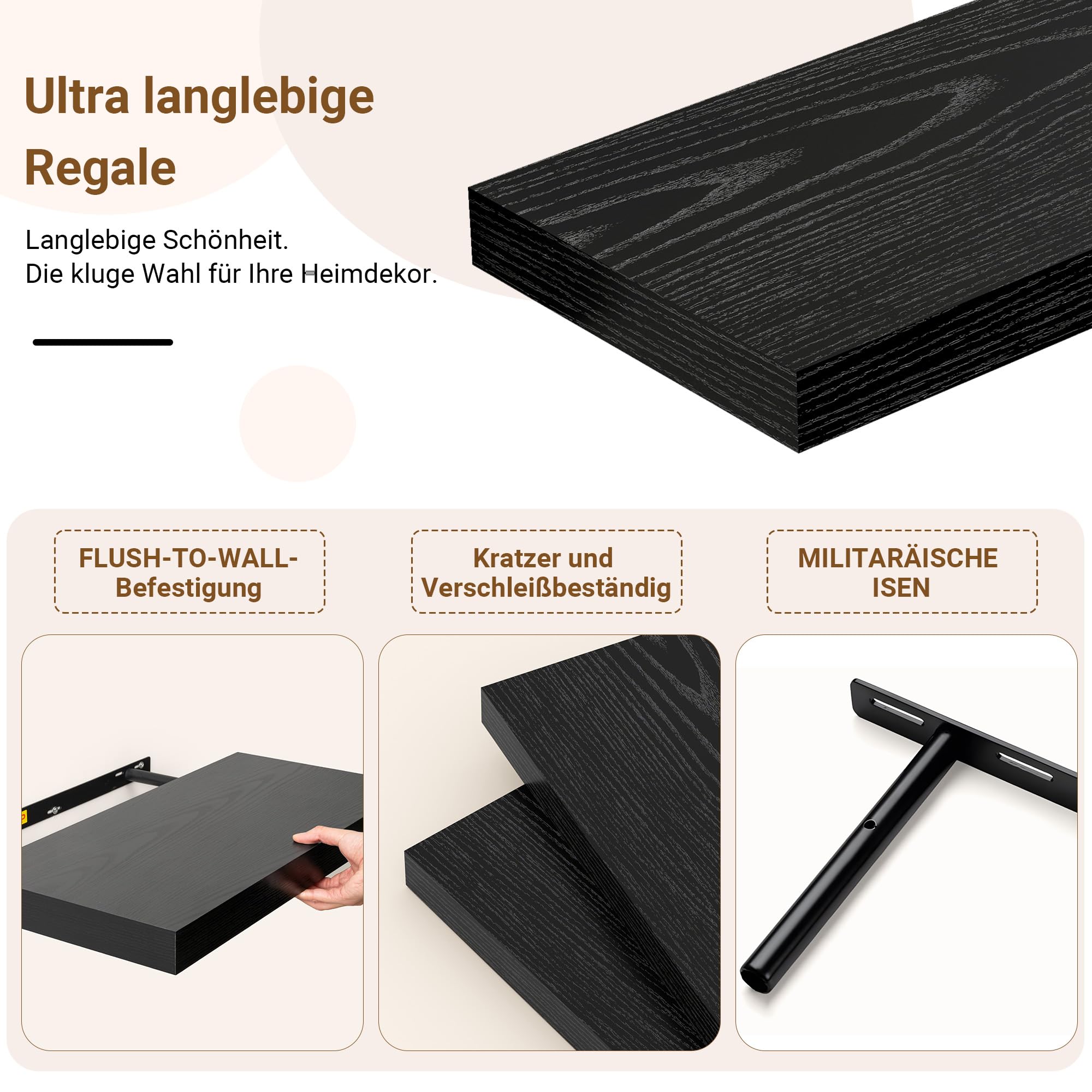 Extra Tiefes 29,5 cm Wandregal Holz, 90cm Lang Wandboard Schwarz 2er Set, Schweberegal aus MDF Holz, Regal Wand für mehr Stauraum, Regalbrett für Küche, Wohnzimmer, Schlafzimmer, Badezimmer & Büro