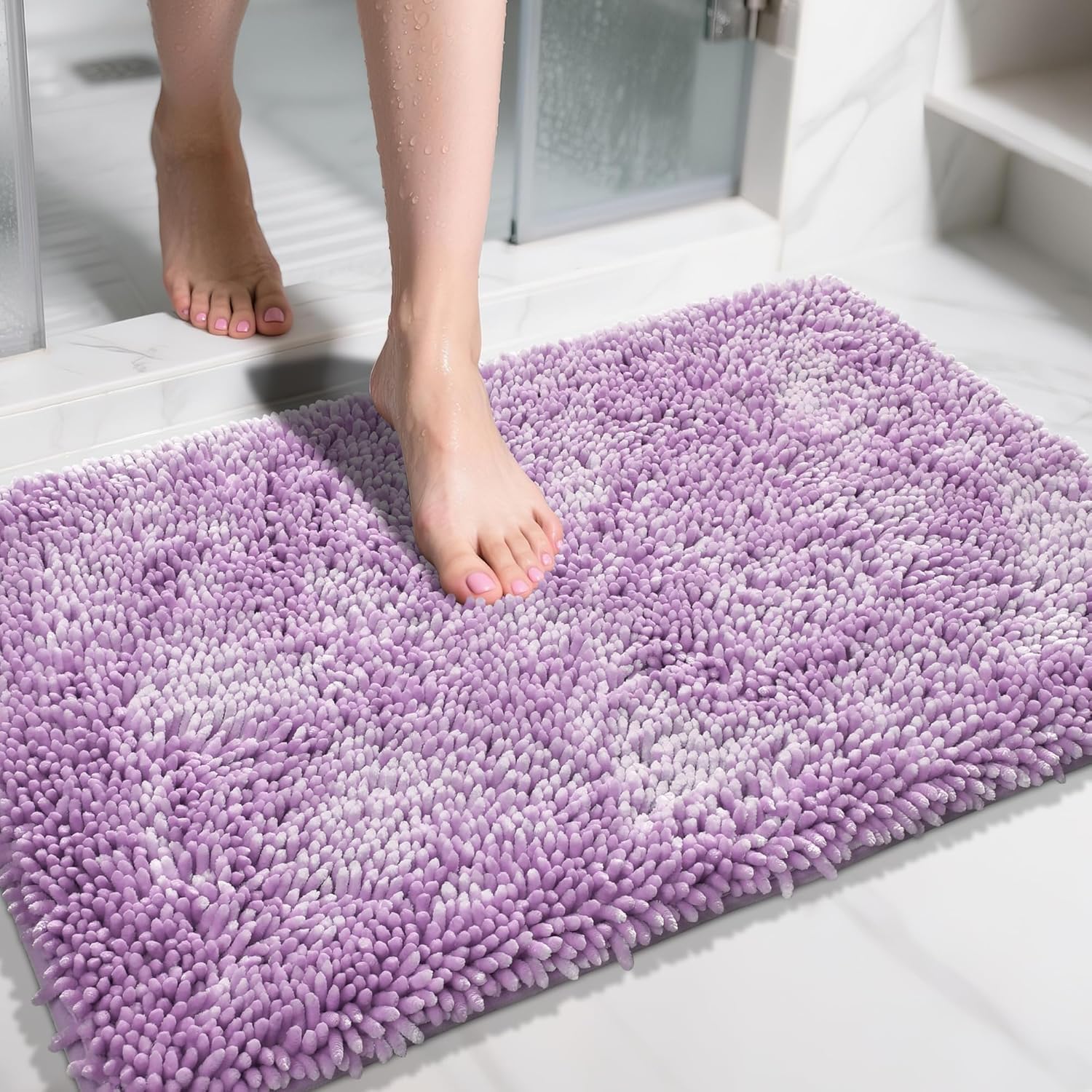 Yimobra Luxury Chenille Bath Mat, Extra Soft and Absorbent Shaggy Bathroom mats Non Slip, Machine Washble Dry, Plush Floor Carpet for Tub, Shower, and Bath Room, Lilac, 92 x 61 cm — image 1