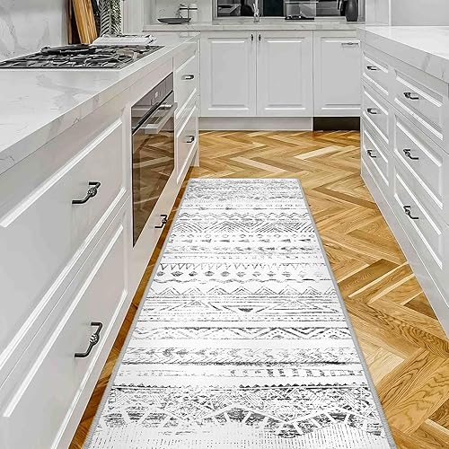 Miniatura 2 de Alfombra marroquí lavable de 2 x 6 pies, alfombra con respaldo de goma para pasillo, lavandería, cocina, baño (gris 2 x 6)