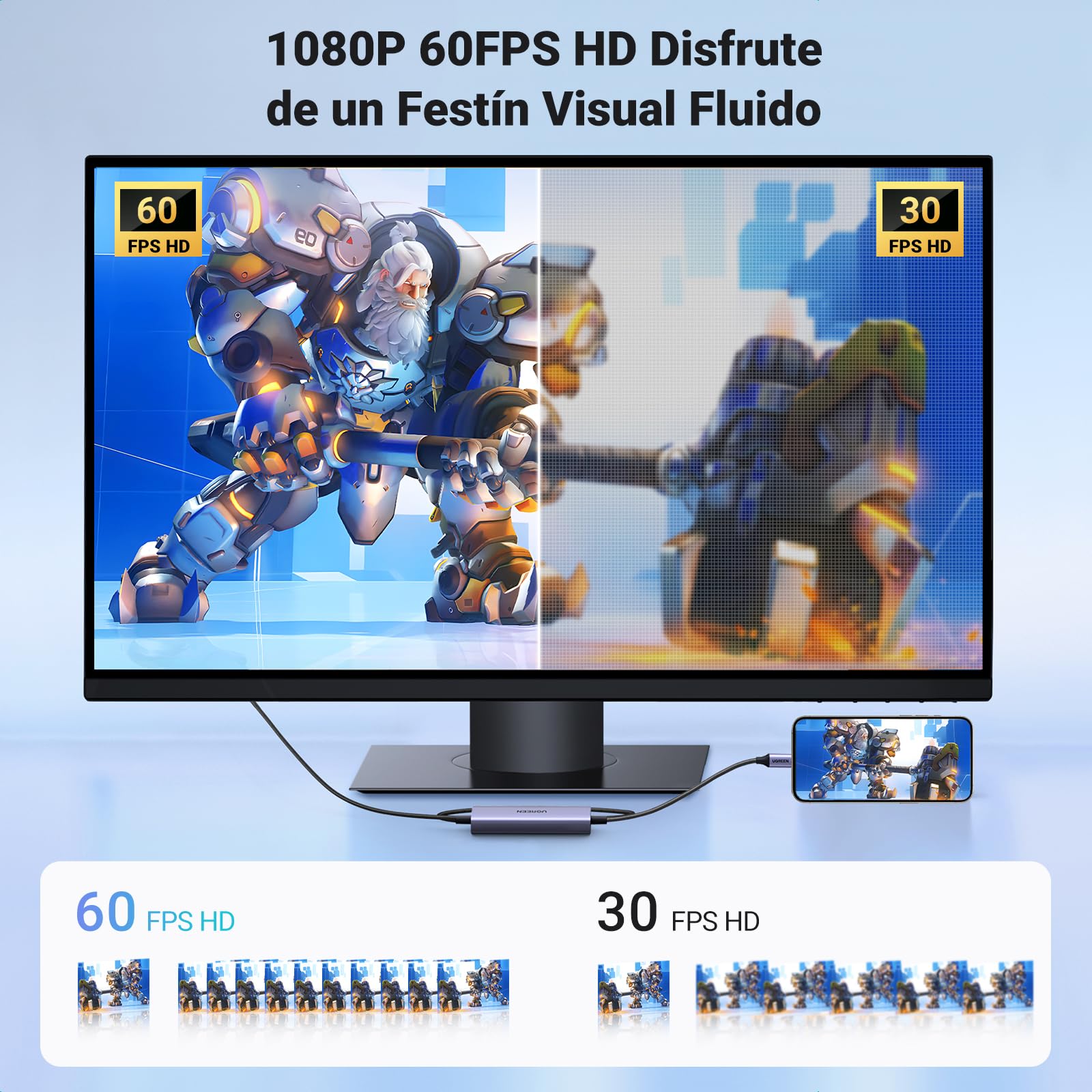UGREEN Capturadora Vídeo HDMI USB C 3.0 4K 30Hz PD 100W Tarjeta Captura 2K 1080P 60FPS Grabación de Streaming en Bucle Compatible con Switch PS5 PS4 Xbox TV Stick DSLR iPad Pro PC