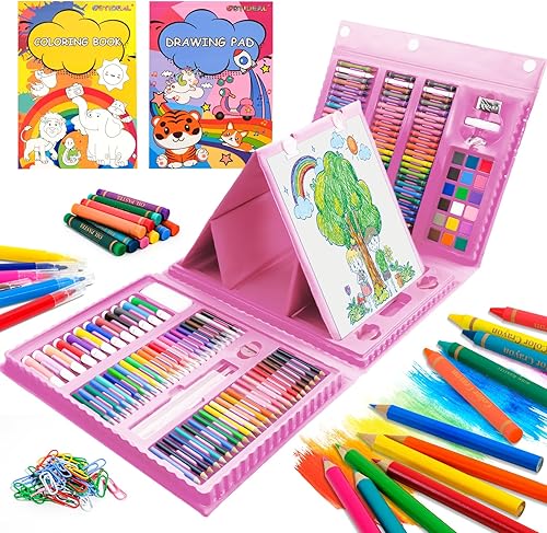 GOTIDEAL Kit de dibujo para niños de 8 a 12 años, suministros de arte incluye pasteles, crayones, lápices de colores, acuarela, bloc de dibujo,