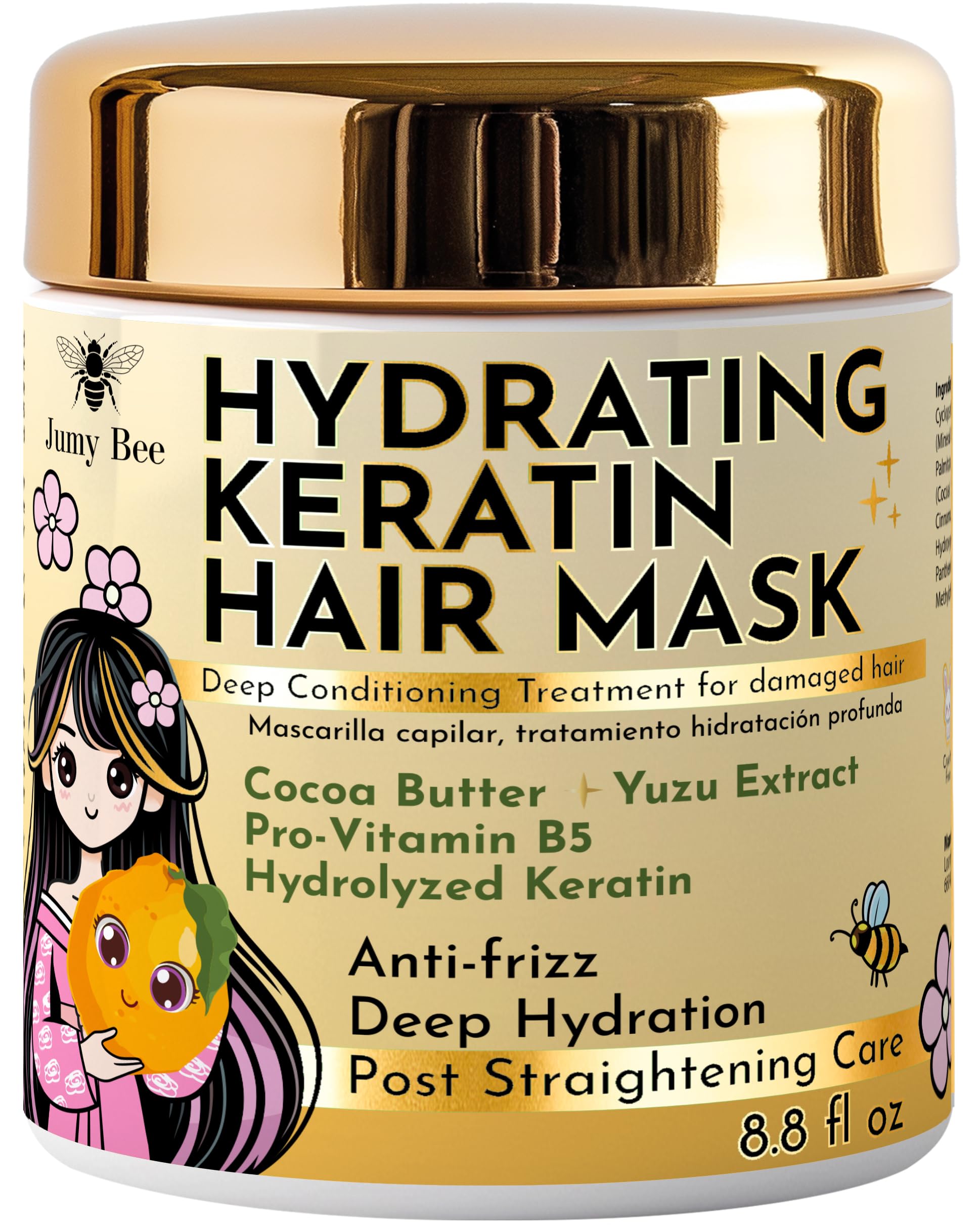 Hydrating Keratin Hair Mask – Deep Conditioning & Frizz Control with Hydrolyzed Keratin, Cocoa Butter & Yuzu – For Dry & Damaged Hair – 8.8 fl. oz