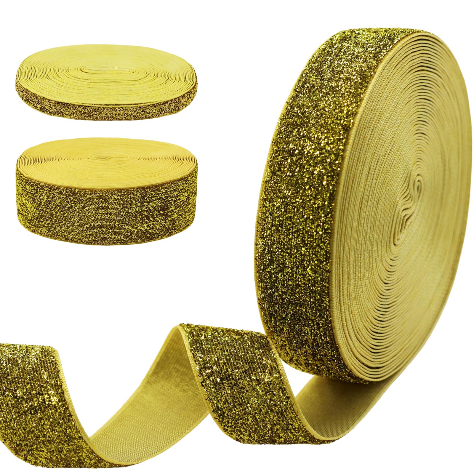 Yalulu 30 Yards Glitter Ribbon, 10mm/25mm/38mm Metallic Christmas Glitter Velvet Ribbon, Gift Wrap Ribbons for DIY Gift Wrapping Hair Bowknot (Gold)