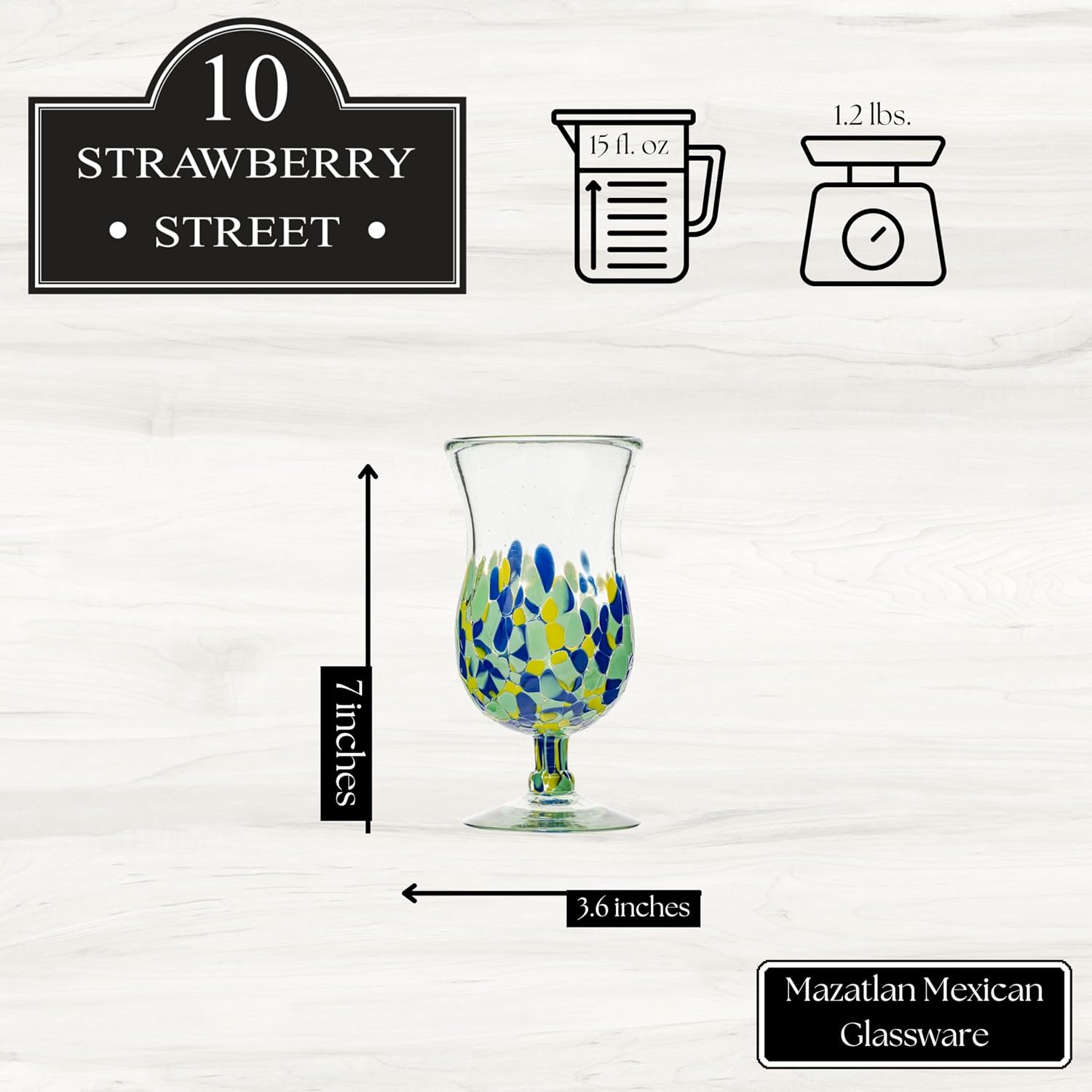 10 Strawberry Street Mazatlan Mexican Glassware, Hurricane, Set of 4