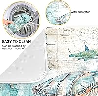 Vista 2 de Tapete de secado de platos con temática náutica para encimera de cocina, caballo marino, tortuga, pulpo, tapete de secado costero, súper absorbente