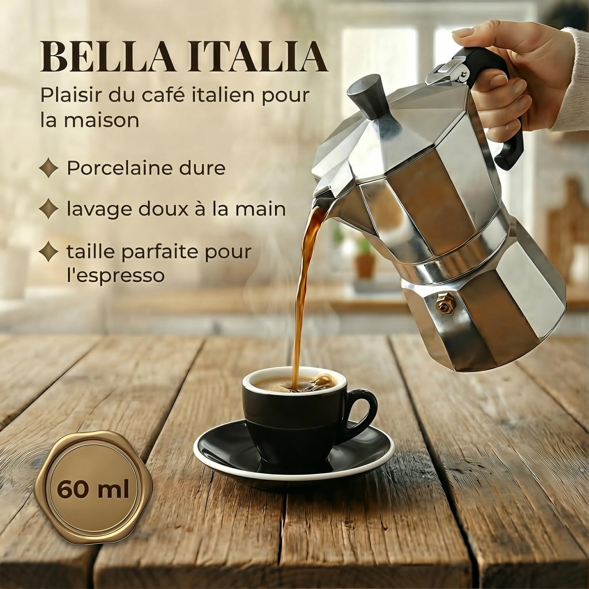Lot de 6 tasses à expresso avec soucoupes Noir/Blanc, 60 ml Style italien Paroi extra épaisse de 0,8 cm et finition lourde Résistant au lave-vaisselle Tasses à café moka coffret cadeau