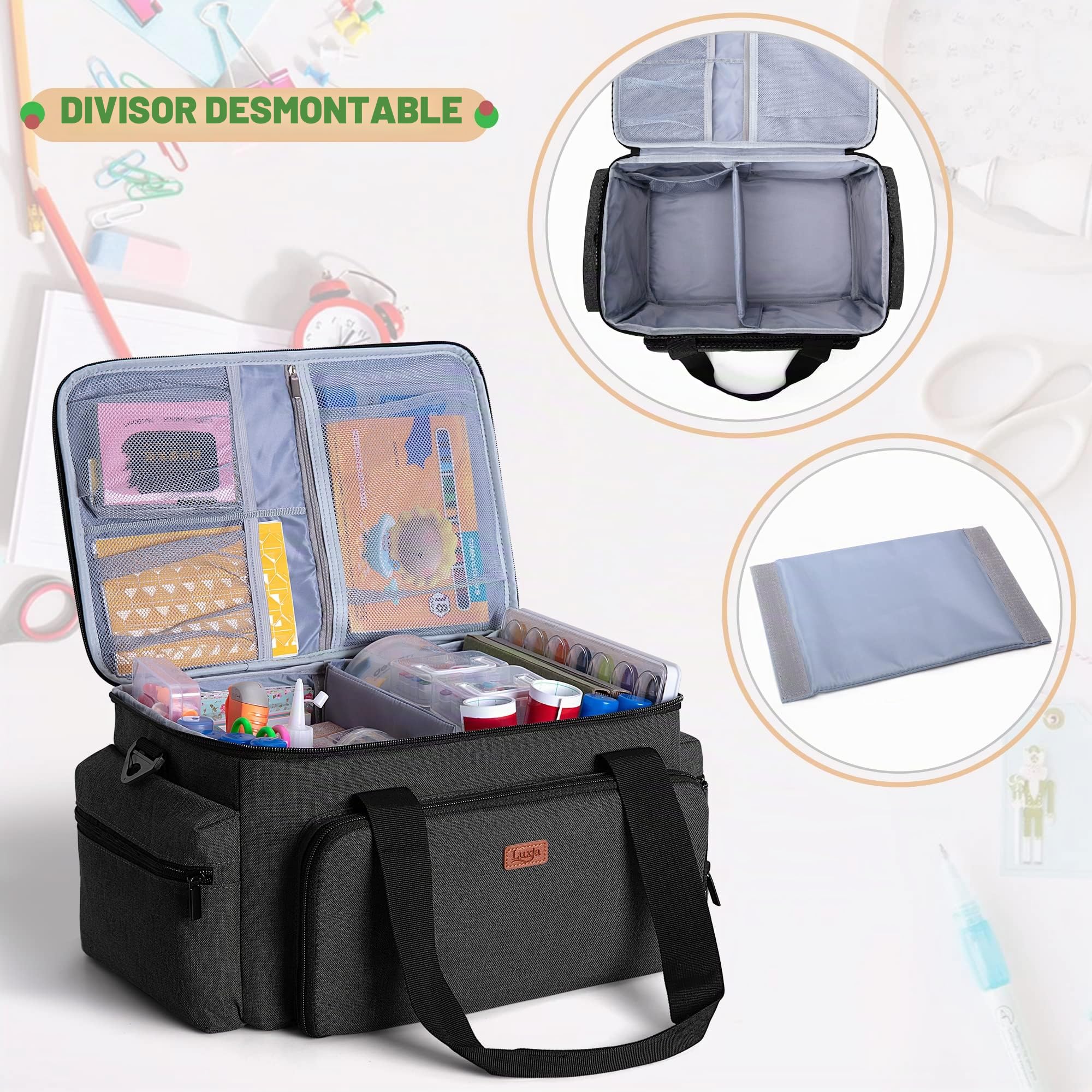 Luxja Bolsa de Manualidades de Alta Capacidad con Correa para el Hombro | Bolsa de Manualidades para Arte, álbumes de Recortes o Suministros de Costura (Solo Bolsa)
