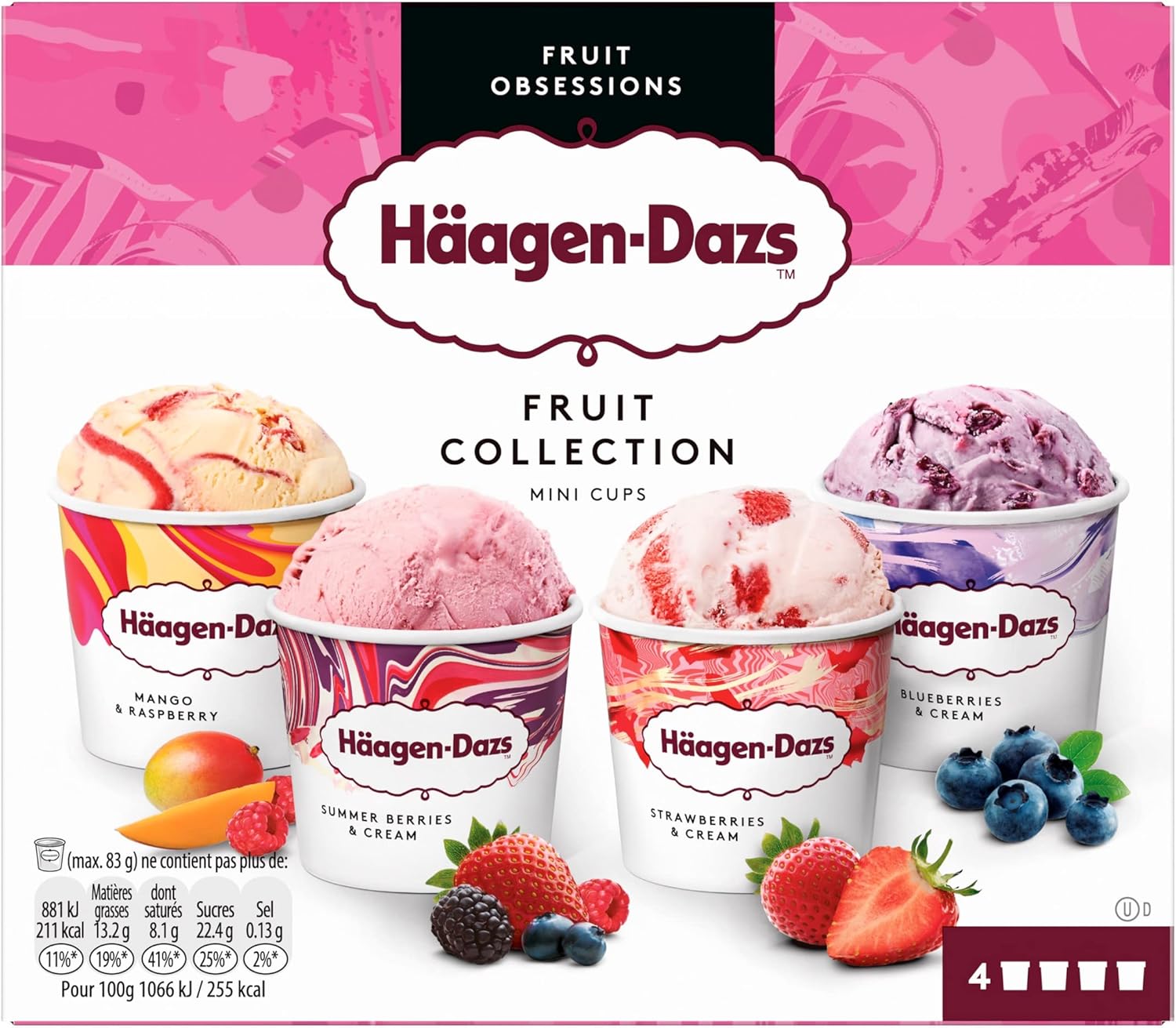 Häagen-Dazs Mini Helados, Fruit Collection, 4 x 95ml (Congelado)