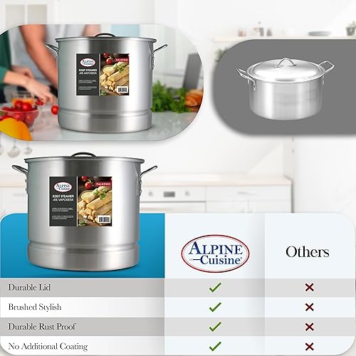 Miniatura 5 de Alpine Cuisine Olla de vapor de aluminio con tapas de olla de cocción de 52 cuartos de galón  Gran capacidad de cocción al vapor duradera de varios