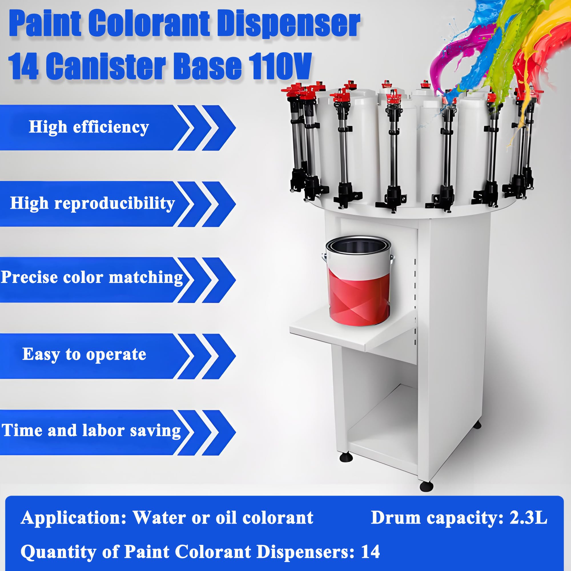 HQHAOTWU Manual Paint Colorant Dispenser 14 Tanks Base Color Mixing Cans 2.3L Volume Double-Pump Auto Rotation Paint Color Mixing Machine for Water Or Oil Colorant 110V DIY Projects