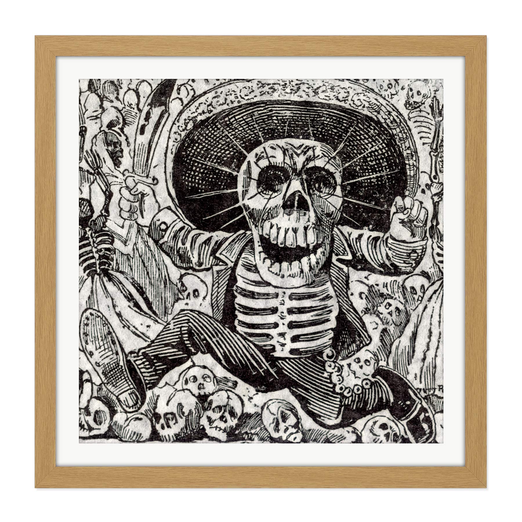 Artery8 Guadalupe Calavera Skull From Oaxaca Mexico Square Wooden Framed Wall Art Print Picture 16X16 Inch
