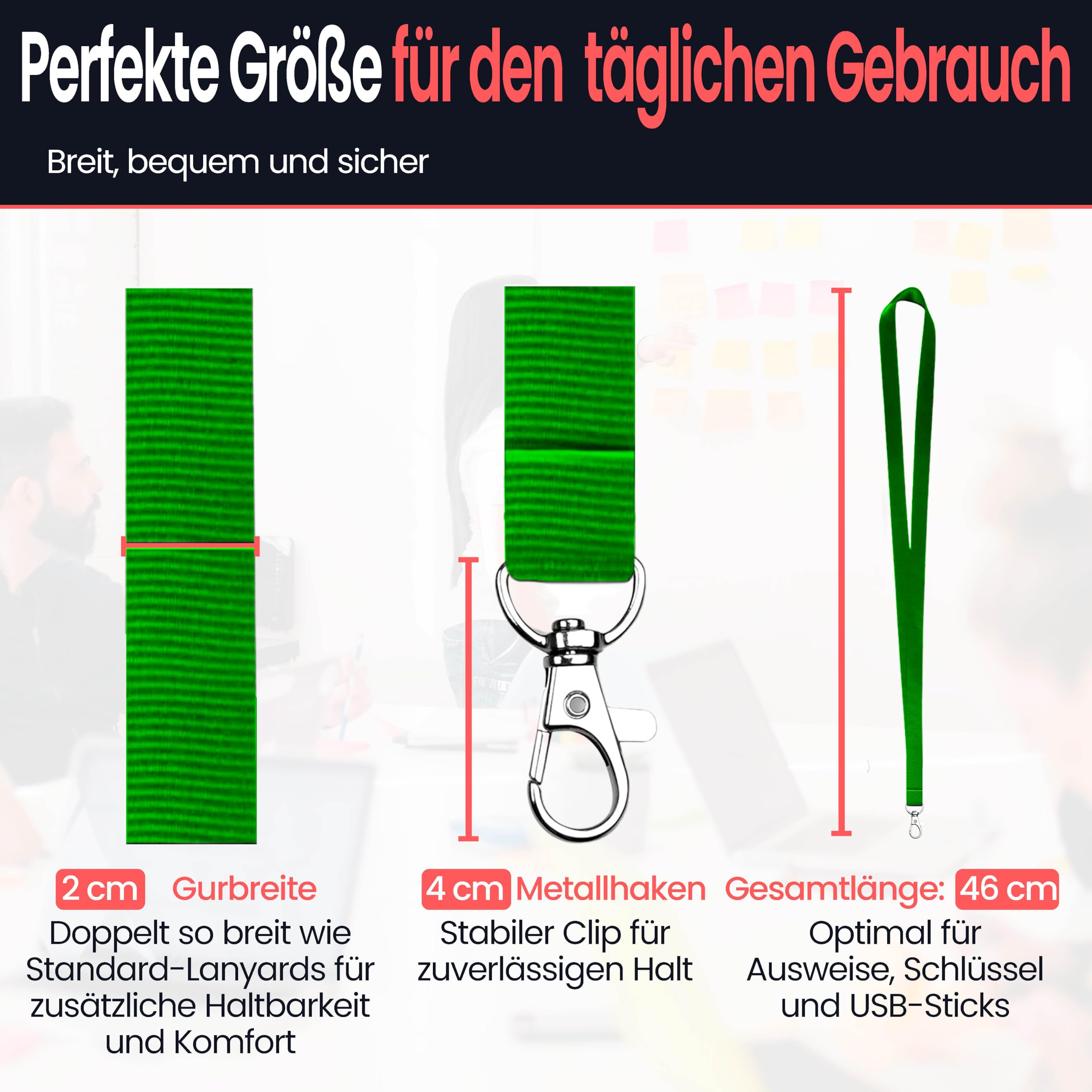 Stück Schlüsselband aus Polyester mit Metallhaken - 2cm Breite & 46cm Länge - Schlüsselbänder zum Umhängen - Für Ausweis, USB, Schlüssel, Pendrive
