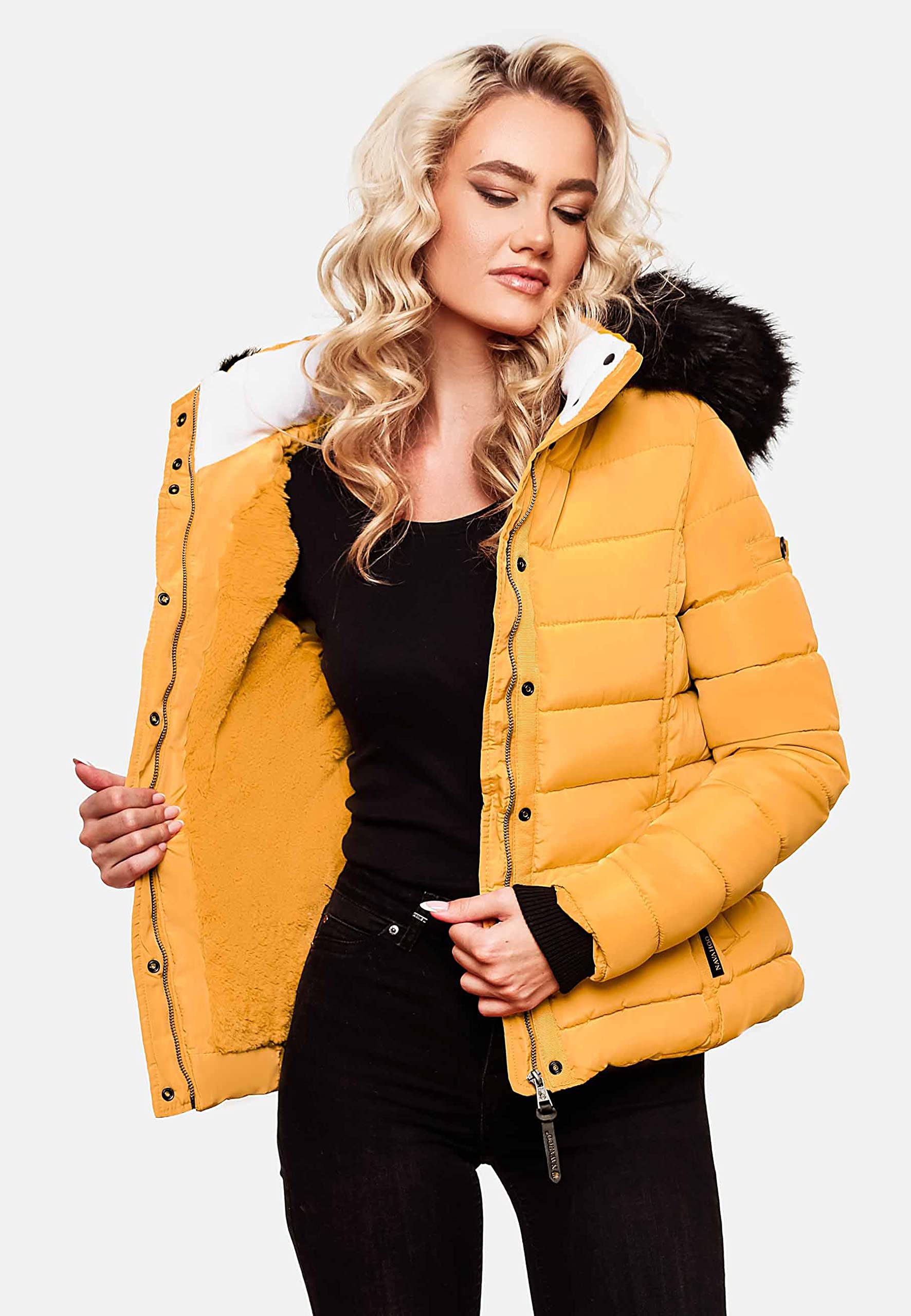 Navahoo Chaqueta Guateada de Invierno para Mujer con Capucha de Pelo sintético Miamor XS-XXL