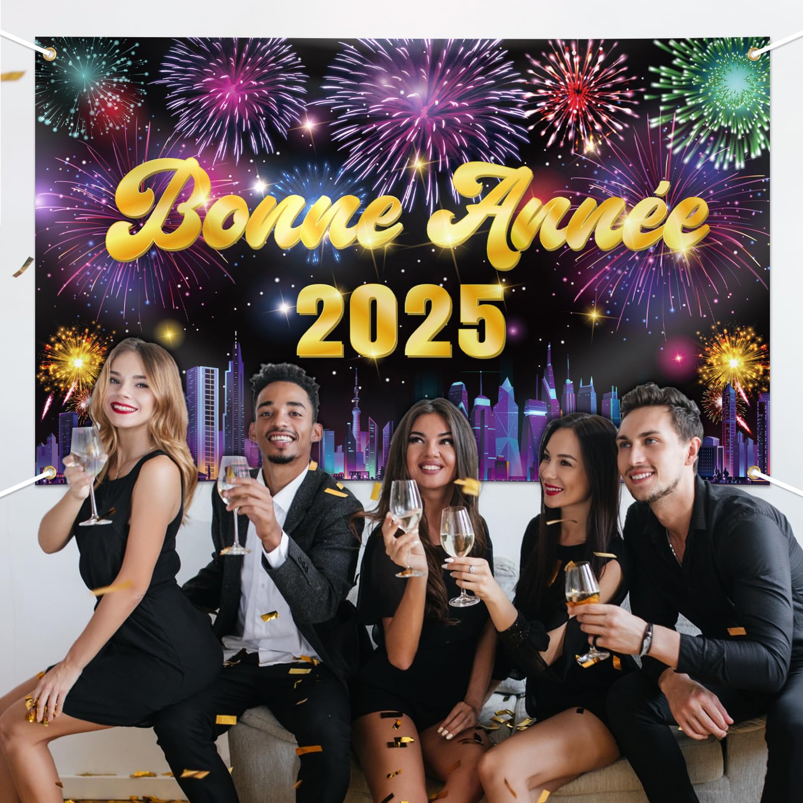 HOWAF Decoration Nouvel An 2027 Bonne Année Bannière, Neon Happy New Year Bannière Toile de Fond Photobooth Bonne Année pour Deco Jour de l'An, Decoration Nouvel An 2027, 185 x 110 cm, Neon