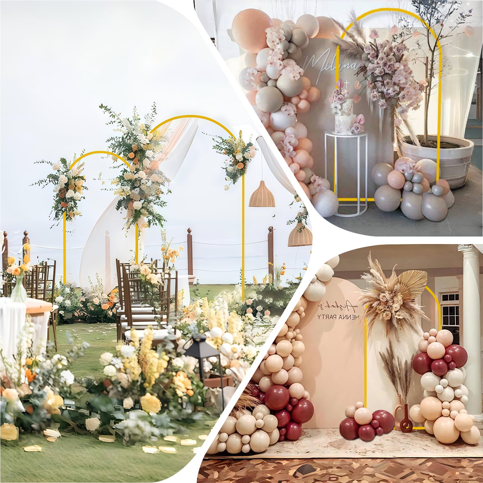 Rtshuok 6FT Arch Backdrop Stand and Arch Cover Set, Gold Metal Arch Stand Backdrop with White Arch Stand Cover Ideal for Weddings, Birthday Parties, Baby Showers, Celebration Decorations