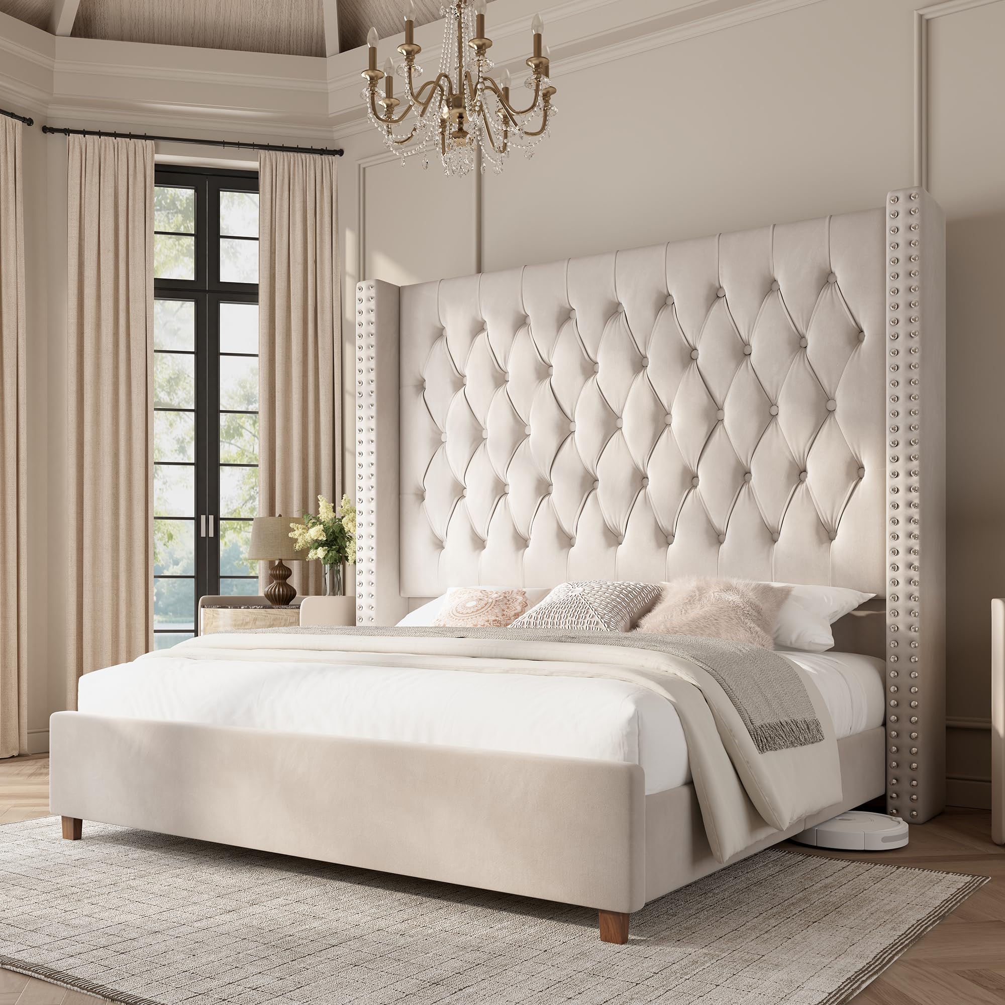 PaPaJet Queen Velvet Wingback Bed