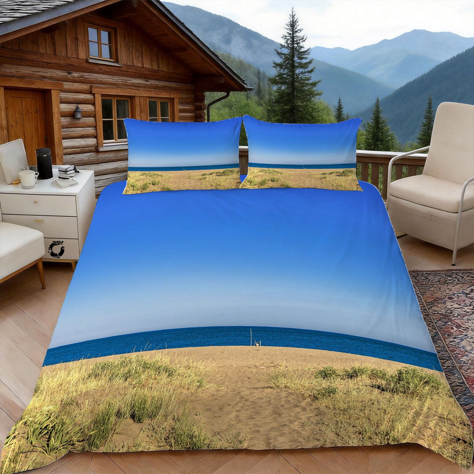 3D Single Duvet Cover Set 3D Printed Beach Bedding, Ocean Scenery Soft Microfibre Duvet Cover Sets Quilt Cover and Pillow Set with Zipper 3 Pcs