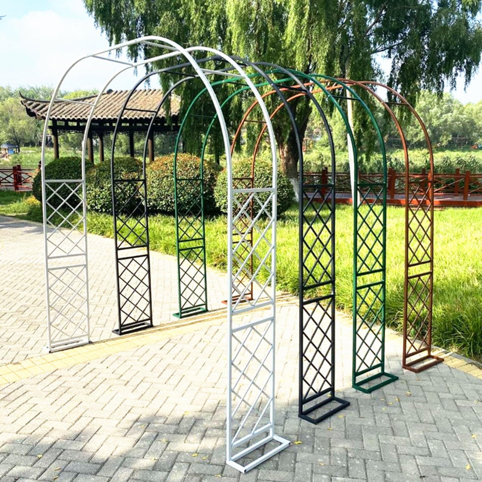 Arco da giardino regolabile in metallo – Elegante traliccio per rose bianche e nere per piante rampicanti, 140-370 cm, decorazione esterna ideale e supporto robusto per viti, fiori e abbellimenti da