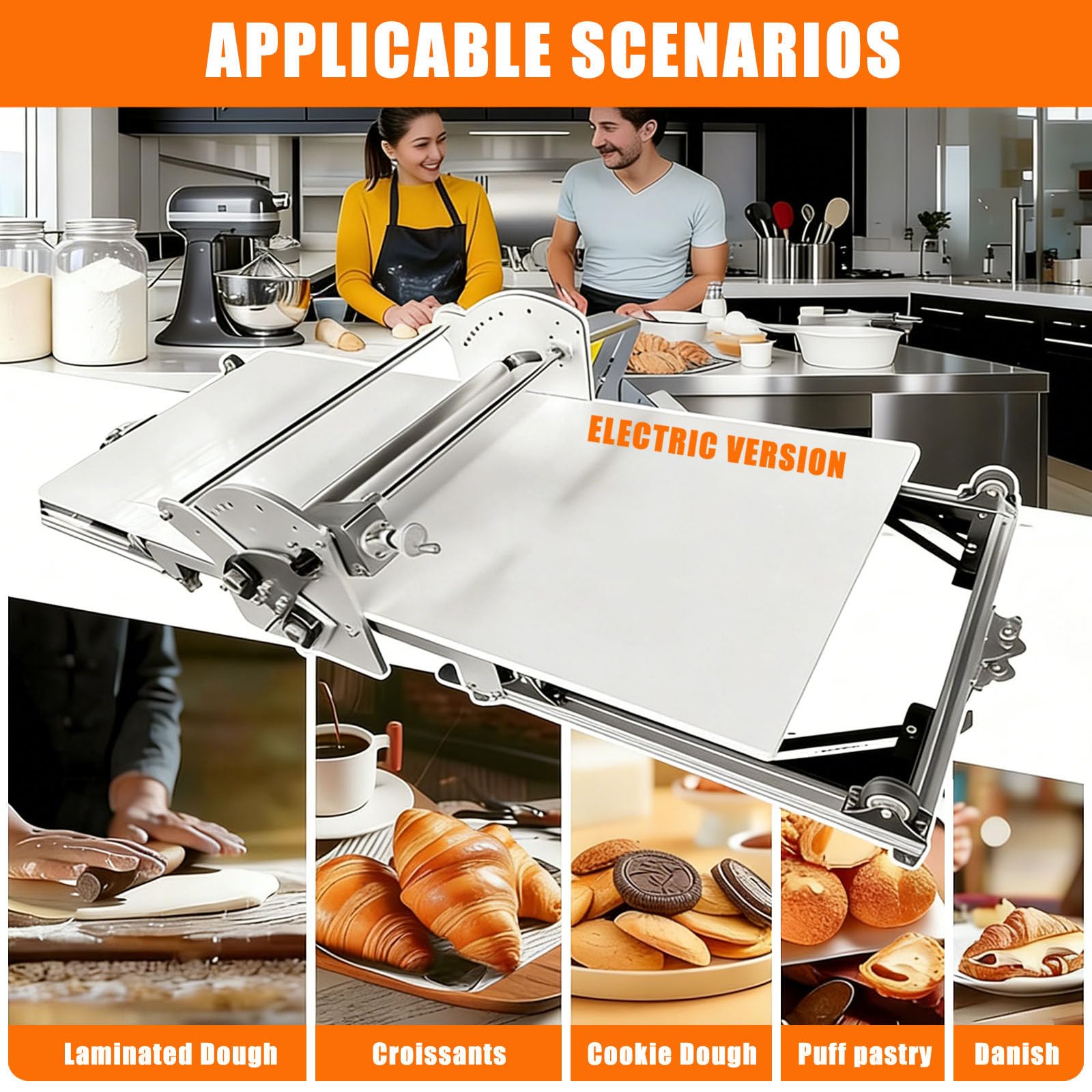 Elektrische Teigausrollmaschine 40" – Klappbare Teigroller Maschine Mit Automatischem Rücklauf, 2–30 mm Einstellbare Dicke Für Hobbybäckerei, Blätterteig, Croissants Und Kuchen