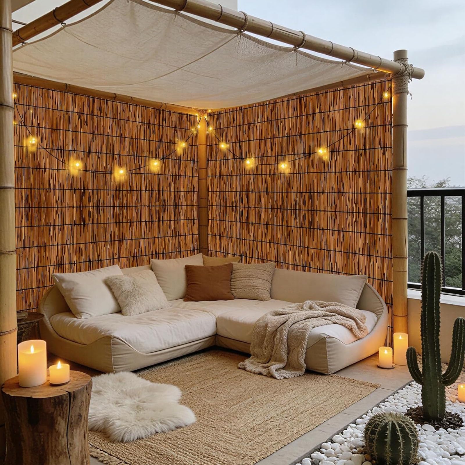 Canisse Brise Vue en Roseau Nature, Brise-Vent Jardin Terrasse Natte de Roseau pour Balcon & Clôture Palissade Jardin avec Attaches Clôture Exterieur Décorative(Brun,H100xL1500cm)
