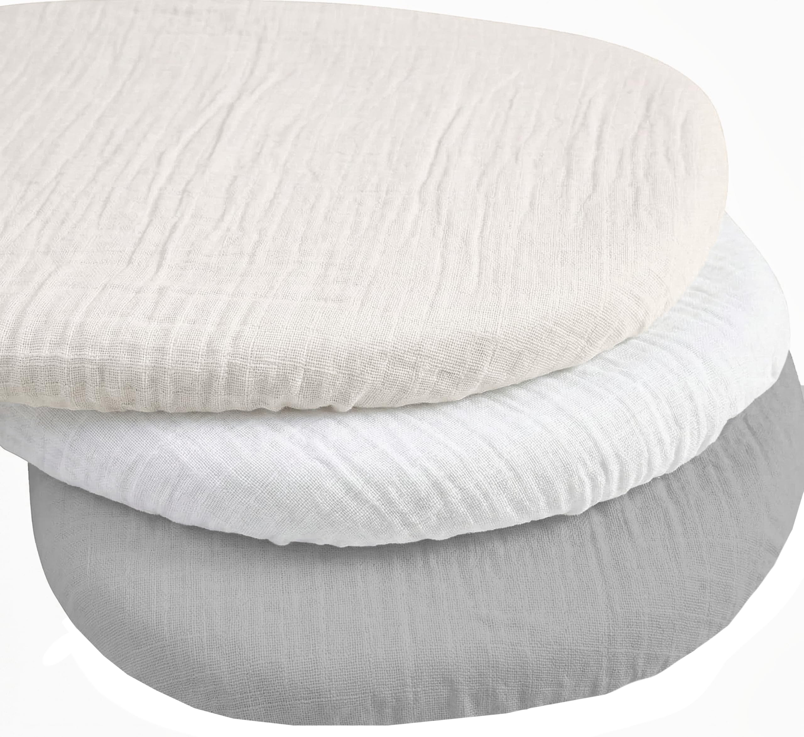 Medi Partners Sabanas Cuna Bebe 86x40 Sabana Bajera Capazo Set de 3 Funda Colchon Combiador para Carro - 100% Algodón Muselina Universal Minicuna Moises Sábanas Carrito (Beige-Blanco-Gris) — view 3