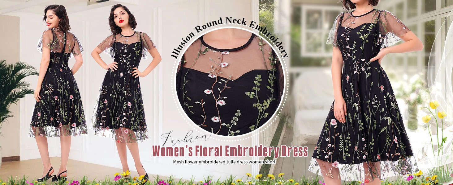 women's floral embroidered dress Aboser Floral Embroidered Tank Dress for Women Floor Length Sheer Mesh Wedding Guest Dresses Bride Shower Night Out Dress, Women's, Size: Medium,