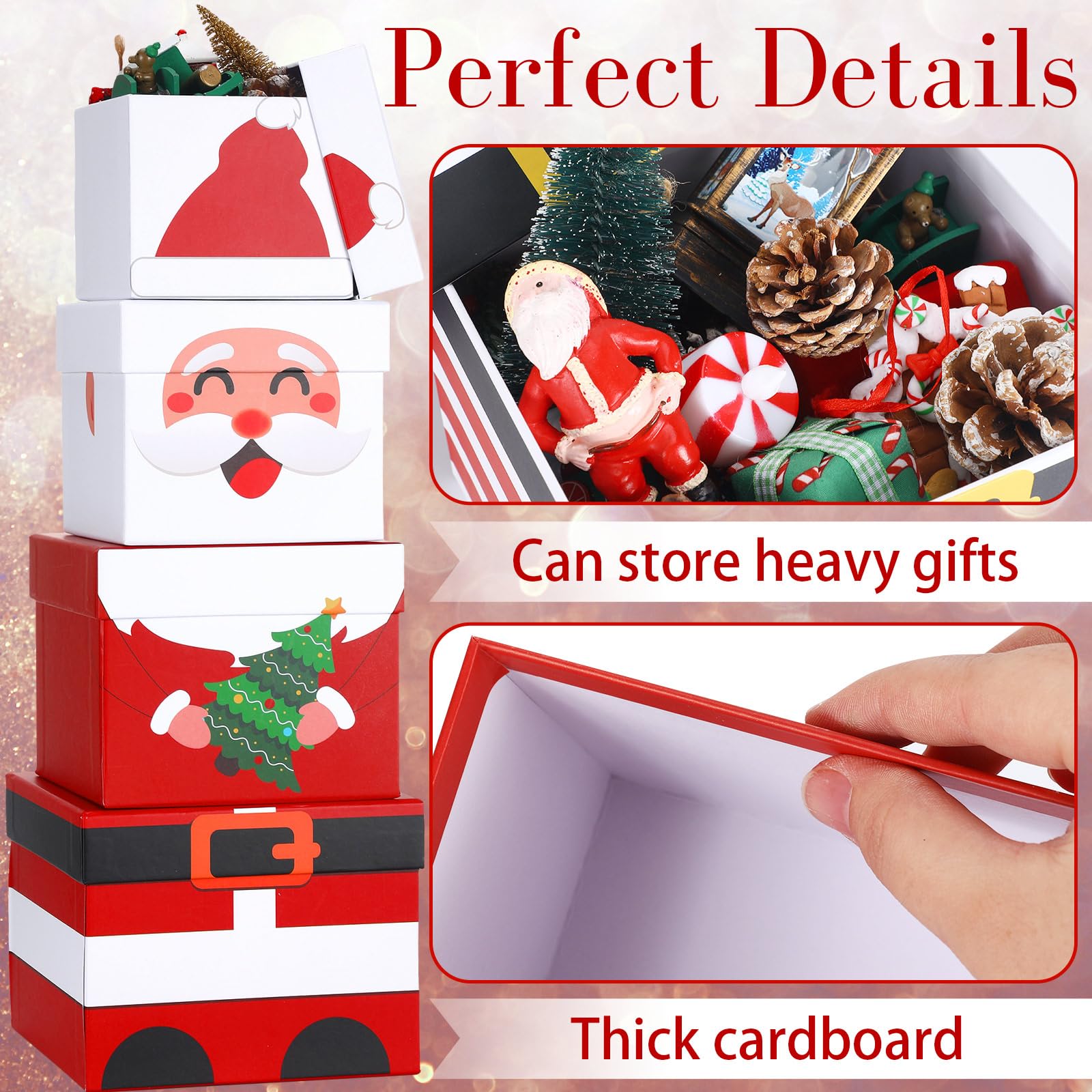 Tenceur 8 Pcs Christmas Nesting Box Decorative Stacking Boxes Christmas Gift Boxes Decoration Christmas Boxes with Lids Xmas Stackable Boxes for Present Gift Wrapping Party Decor (Santa and Elf)