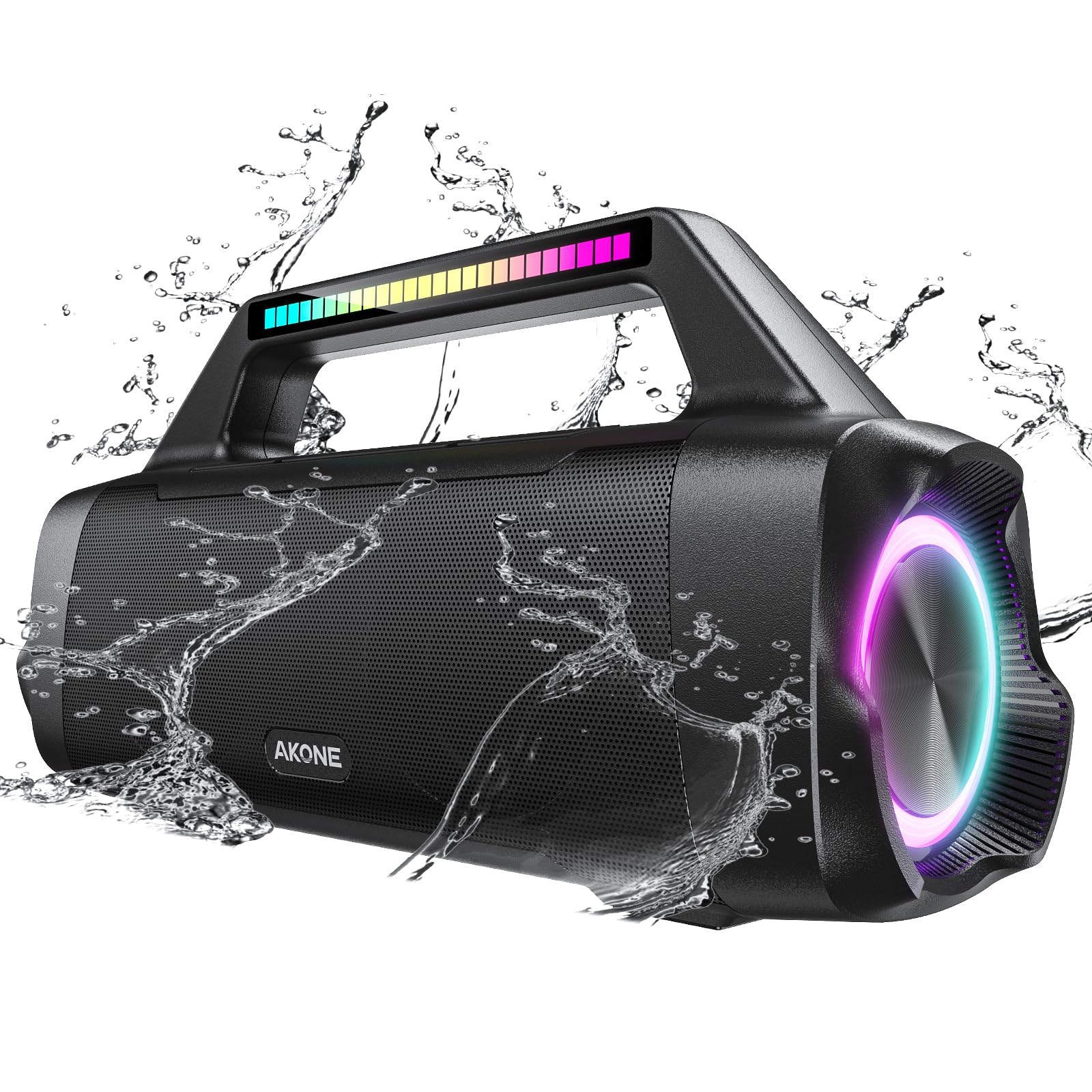 AKONE Cassa Bluetooth,Altoparlante Bluetooth Portatile 80W(Peak) Loud Subwoofer grande Potente con Luce,Bassi Potenti Rotolante Suono Stereo Speaker,IP67 Impermeabile per Esterno,Feste,Spiaggia