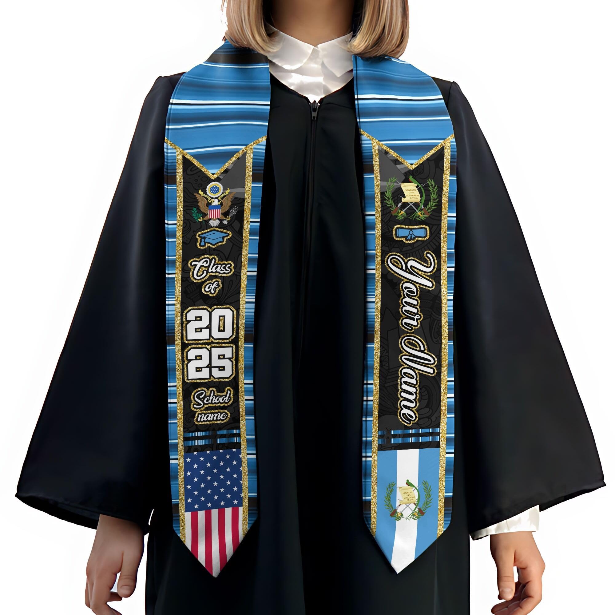 MonkeyVan Personalized Graduation Stole for Guatemalan Senior, Guatemala Flag Graduation Sash Class of 2025 Grad Gifts S50