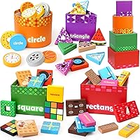 Atoylink Montessori Wooden Shape Sorter for Toddlers 1-3 Years - Stacking Blocks, Nesting Boxes, Everyday Objects Matching Game