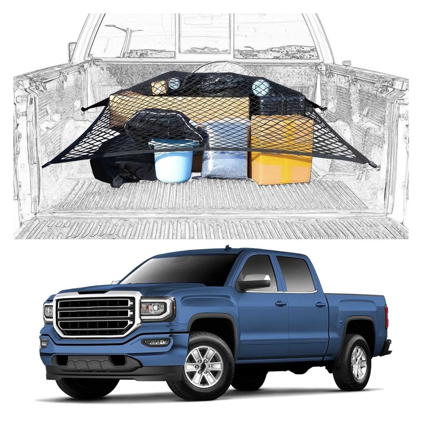 Elastico per Pick-up, Rete per Il carico del cassone del Camion, Organizer a Rete per Il Pavimento, Rete per Bagagliaio per Auto, SUV, Camion e Pick-up.
