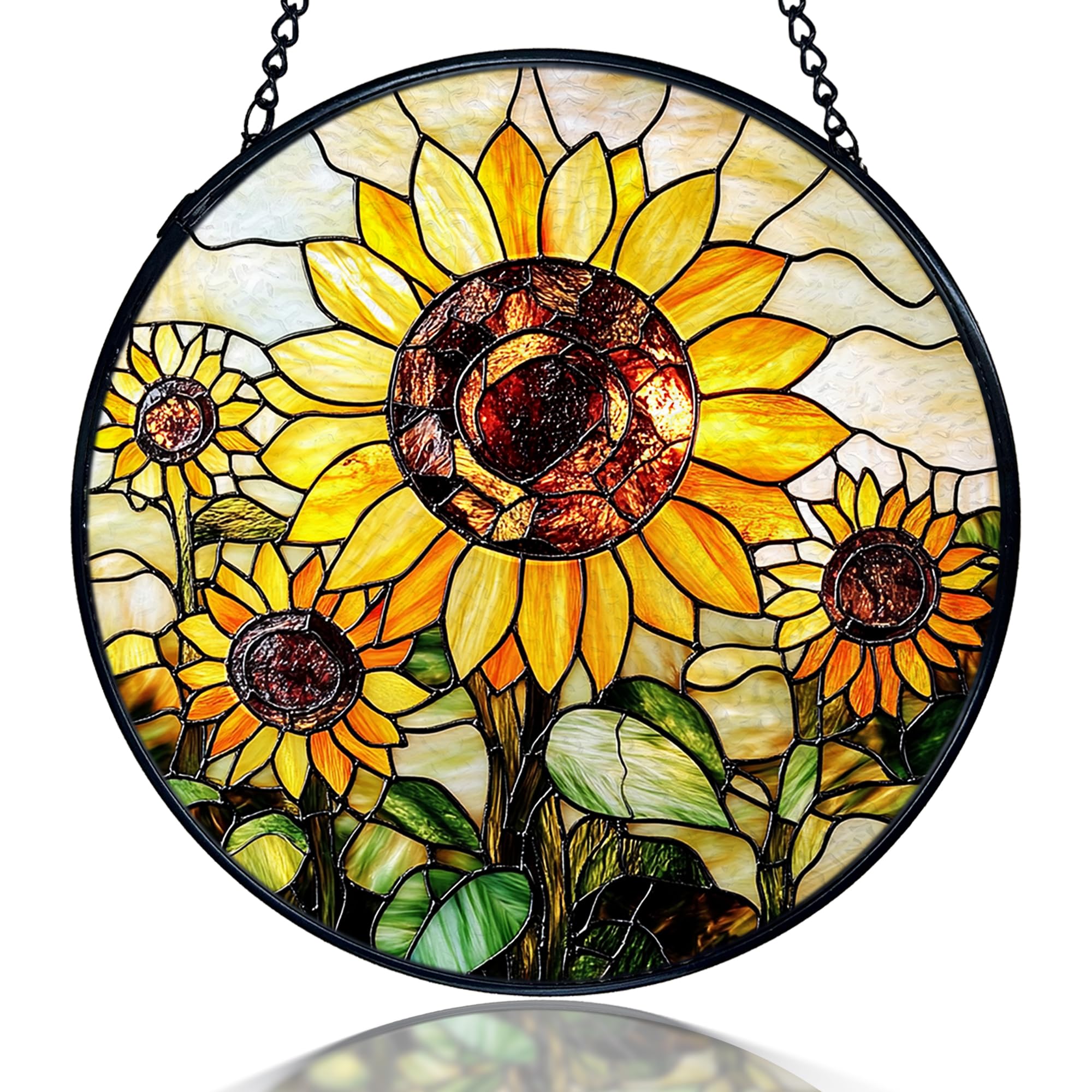 Attrape-soleil en vitrail kdqua décor mural rond floral en verre de 20 cm