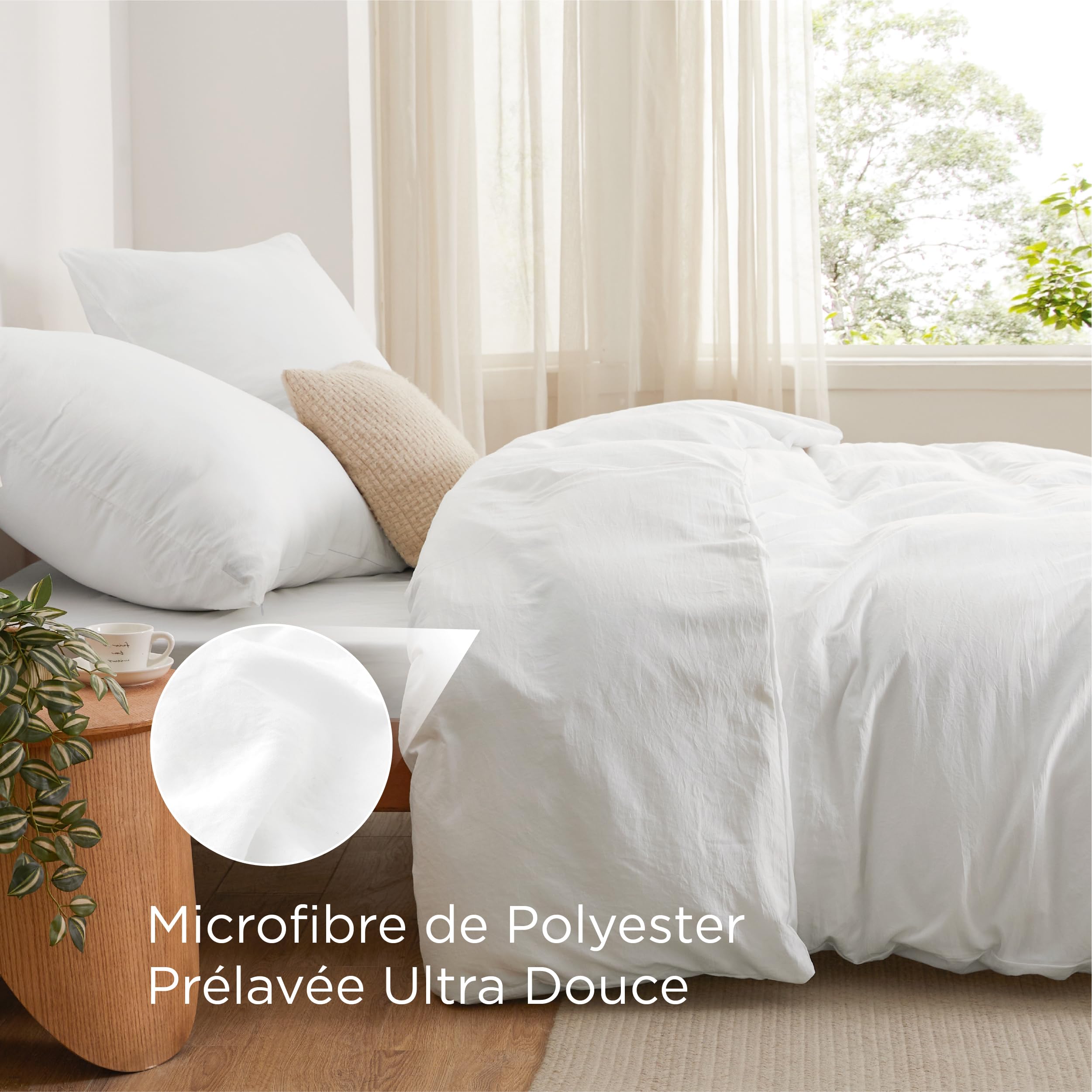 BEDSURE Pościel 140 x 200 cm, 2-częściowa biała – miękka pościel z poliestru Öko-Tex z mikrofibry, 1 poszwa na kołdrę 140 x 200 cm z zamkiem błyskawicznym i 1 poszewka na poduszkę 65 x 65 cm