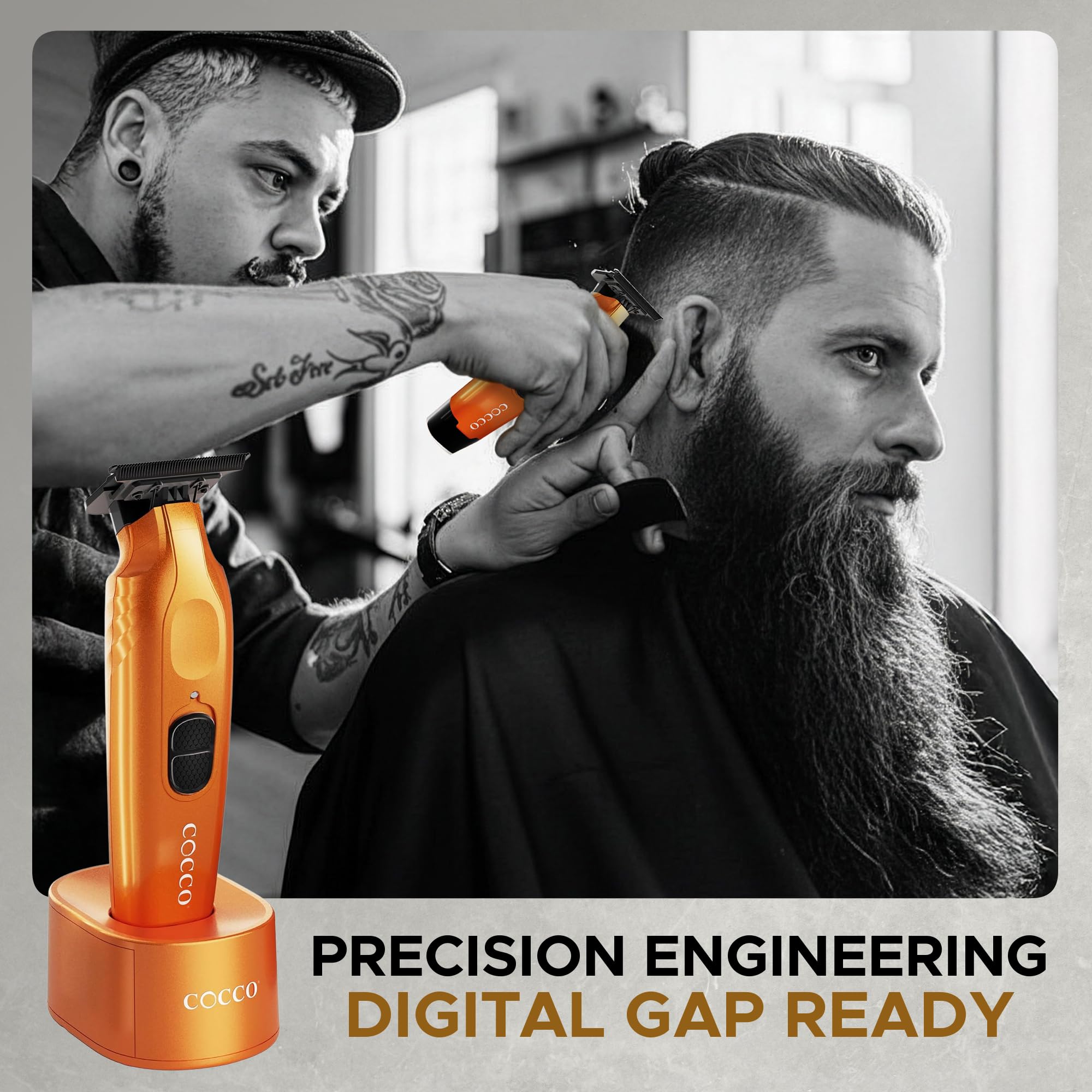 Cocco Hyper Veloce Pro Trimmer, Digital Gap Graphene Blade Edger, High-Torque Brushless BLDC Motor, Cordless, All-Metal Design, Lithium-Ion Battery, Charging Base Included