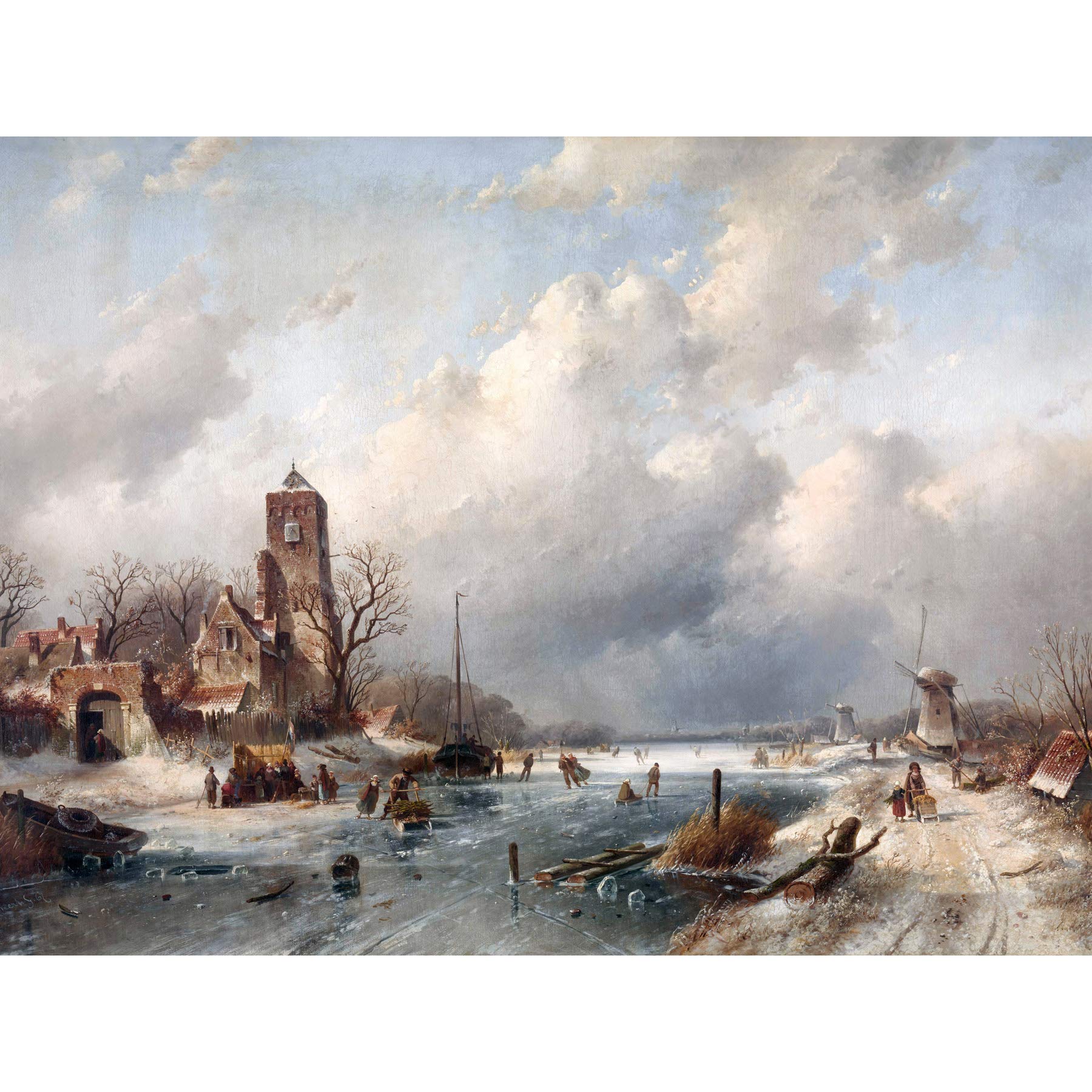 Artery8 Leickert Winter Scene Snow Landscape Painting Large Wall Art Poster Print Thick Paper 18X24 Inch