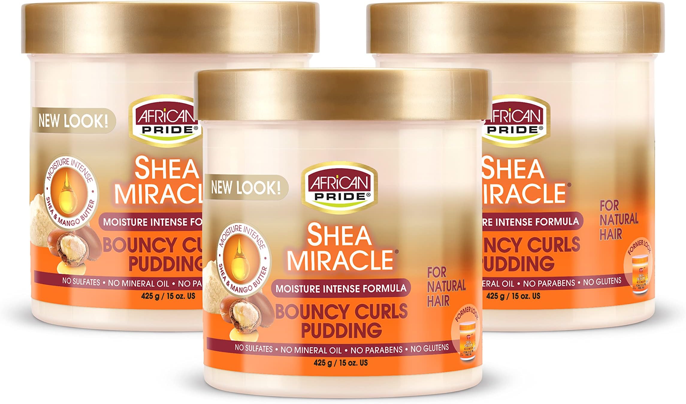 African Pride Shea Miracle Bouncy Curls Pudding (3 Pack) - Contains Shea & African Mango Butter to Define Curls & Coils & Tame Hair Frizz, 15 Oz