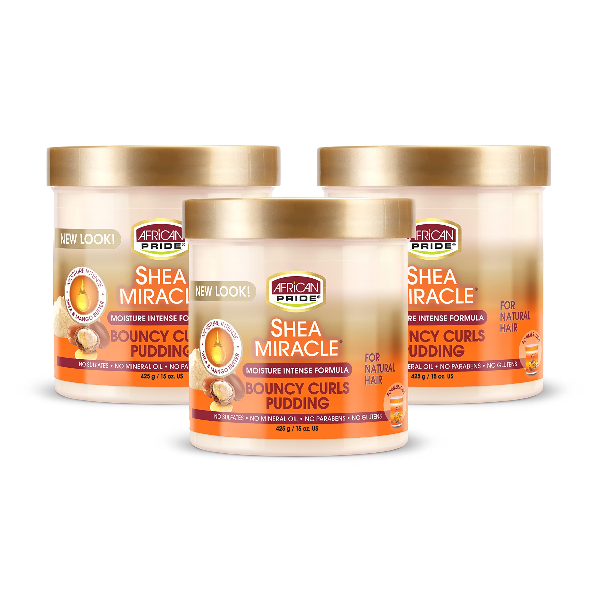 African PrideShea Miracle Bouncy Curls Pudding (3 Pack) - Contains Shea & African Mango Butter to Define Curls & Coils & Tame Hair Frizz, 15 Oz