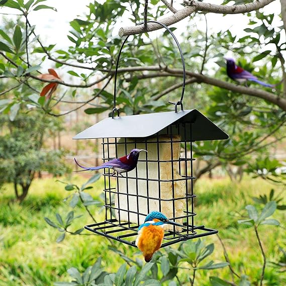 Suet Block Feeder 12.5x13x15.5cm Iron Suet Feeders For Outside Hanging, Woodpecker Feeders, Reusable Squirrel Proof Feeding Station, Squirrel Proof Metal Suets Cake Holder Weatherproof