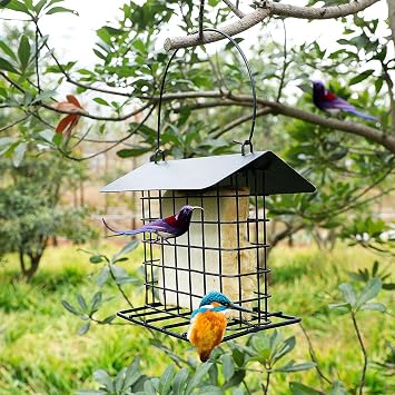 Suet Block Feeder 12.5x13x15.5cm Iron Suet Feeders For Outside Hanging, Woodpecker Feeders, Reusable Squirrel Proof Feeding Station, Squirrel Proof Metal Suets Cake Holder Weatherproof