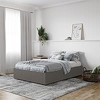 Vista 1 de DHP Maven - Cama de plataforma con base tapizada de piel sintética y listones de madera, tamaño individual, color negro, lino, Gris (Grey Linen)